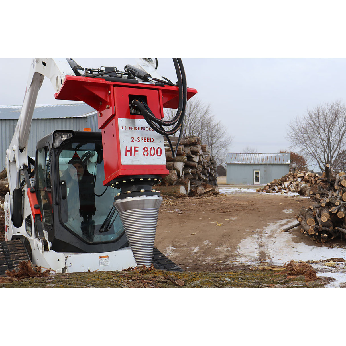 U.S. Pride HF-800 Two-Speed Hands-Free Cone Screw Log Splitter for Skid Steers, Wheel Loaders & Excavators