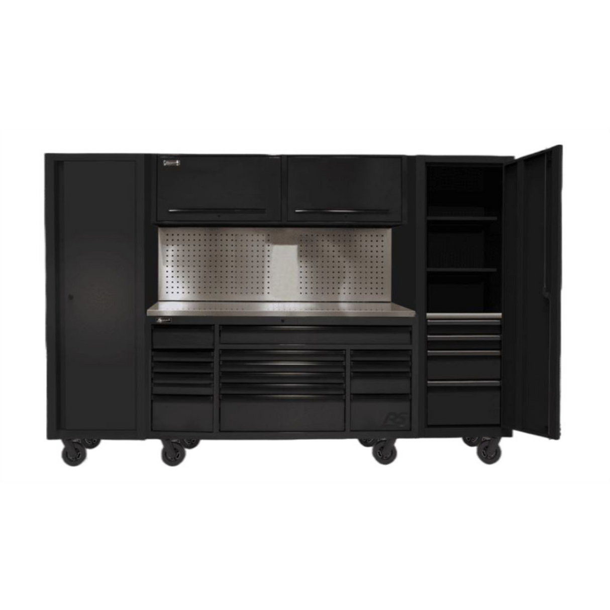 Homak RS Pro CTS 120" Roller Cabinet & Two Side Lockers Combo — Black