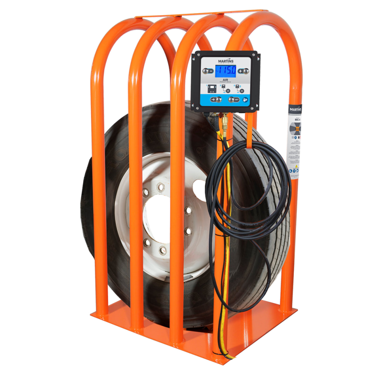 Martins Industries 4-Bar Tire Inflation Cage Complete Kit (MIC-4-KIT) – OSHA-Compliant Truck & Bus Tire Cage with Automatic Flatematic Inflator & Roller Kit, up to 47″ OD