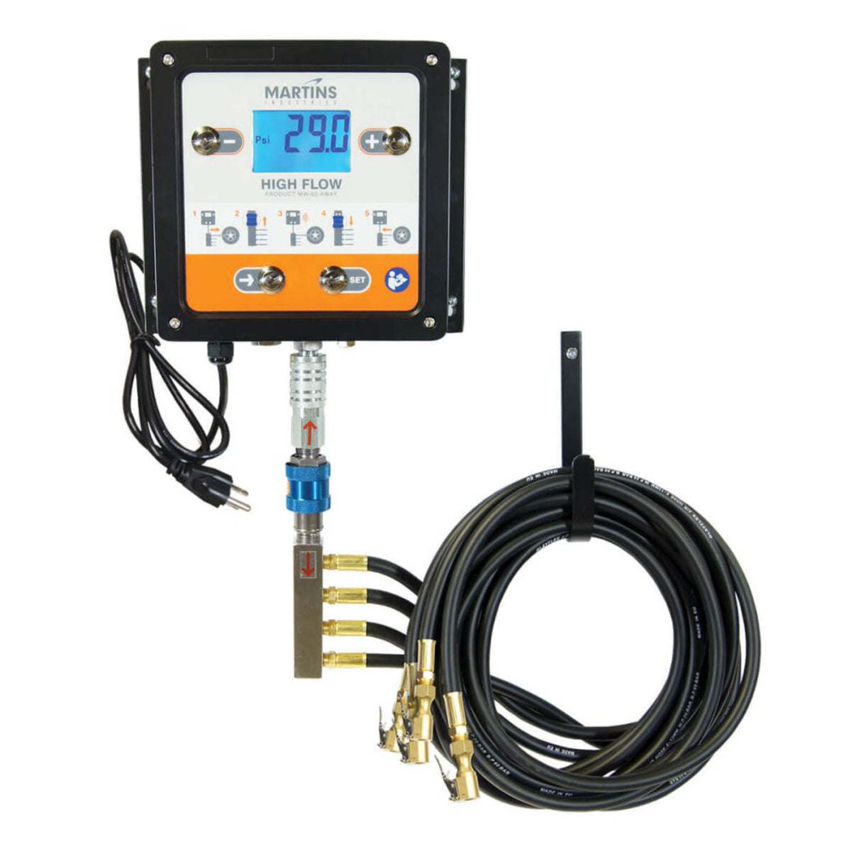 Martins Industries Flatematic 4-Way Automatic Tire Inflator – 4 Outlet Wall-Mount Inflator, 145 PSI