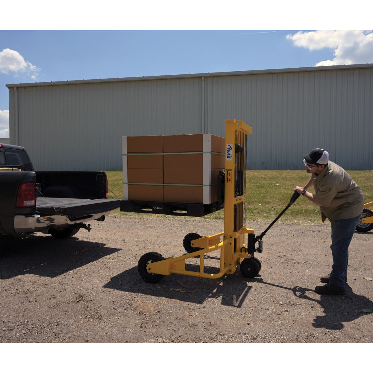 Vestil RT-MS-62-AF Manual Rough Terrain Stacker | 2,000 lb Capacity, 61" Lift, Hand Pump Hydraulic, Rubber Tires for Uneven Surfaces