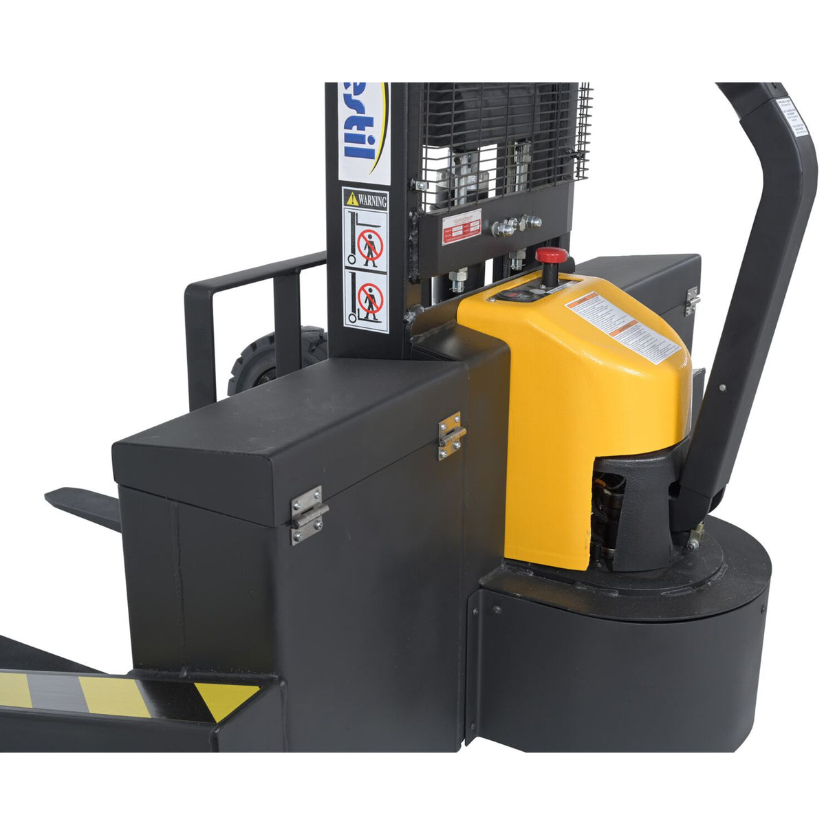 Vestil RT-S Powered Rough Terrain Stacker | 3,000 lb Capacity, 35" or 62" Lift, Rubber Tires for Uneven Surfaces, Adjustable Forks