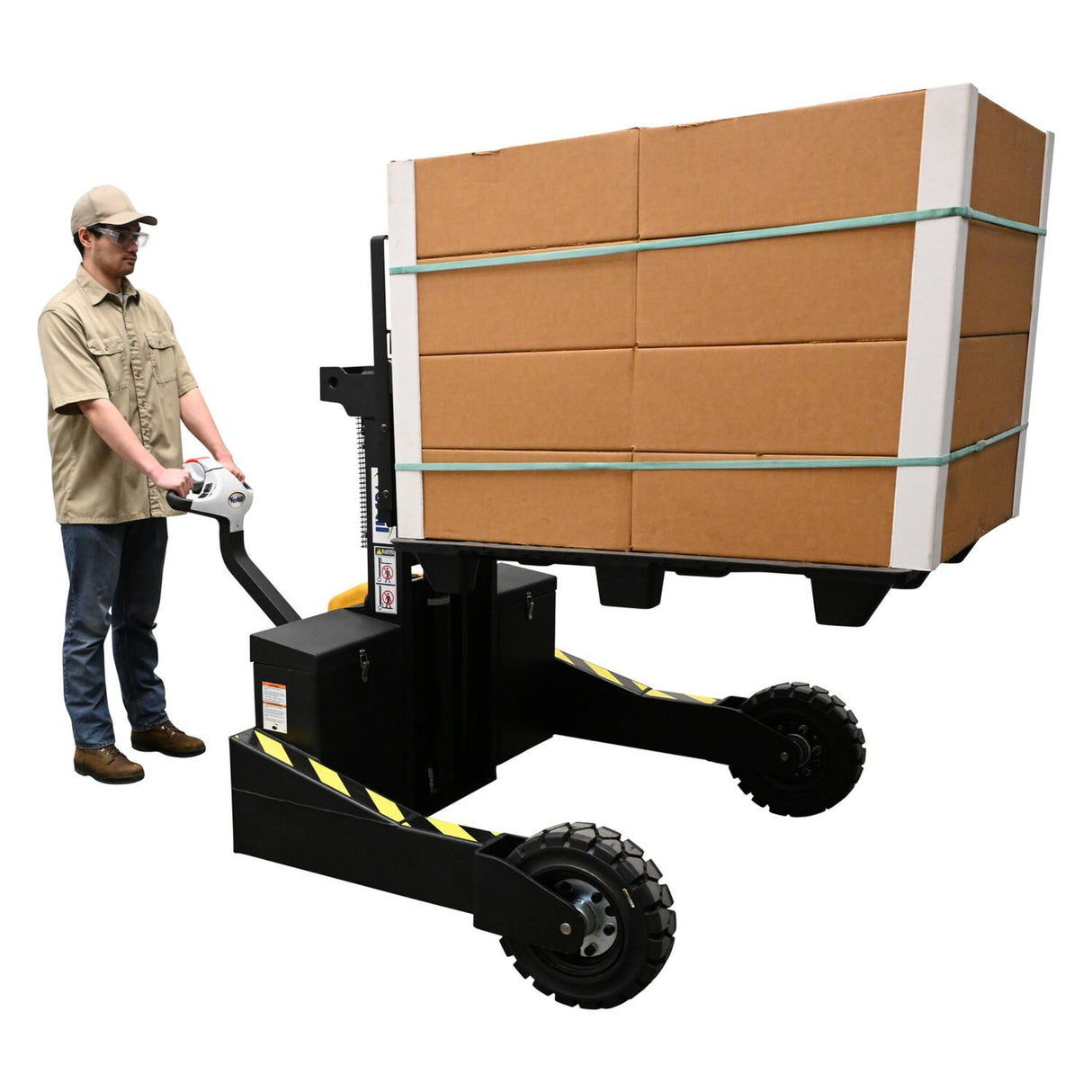 Vestil RT-S Powered Rough Terrain Stacker | 3,000 lb Capacity, 35" or 62" Lift, Rubber Tires for Uneven Surfaces, Adjustable Forks