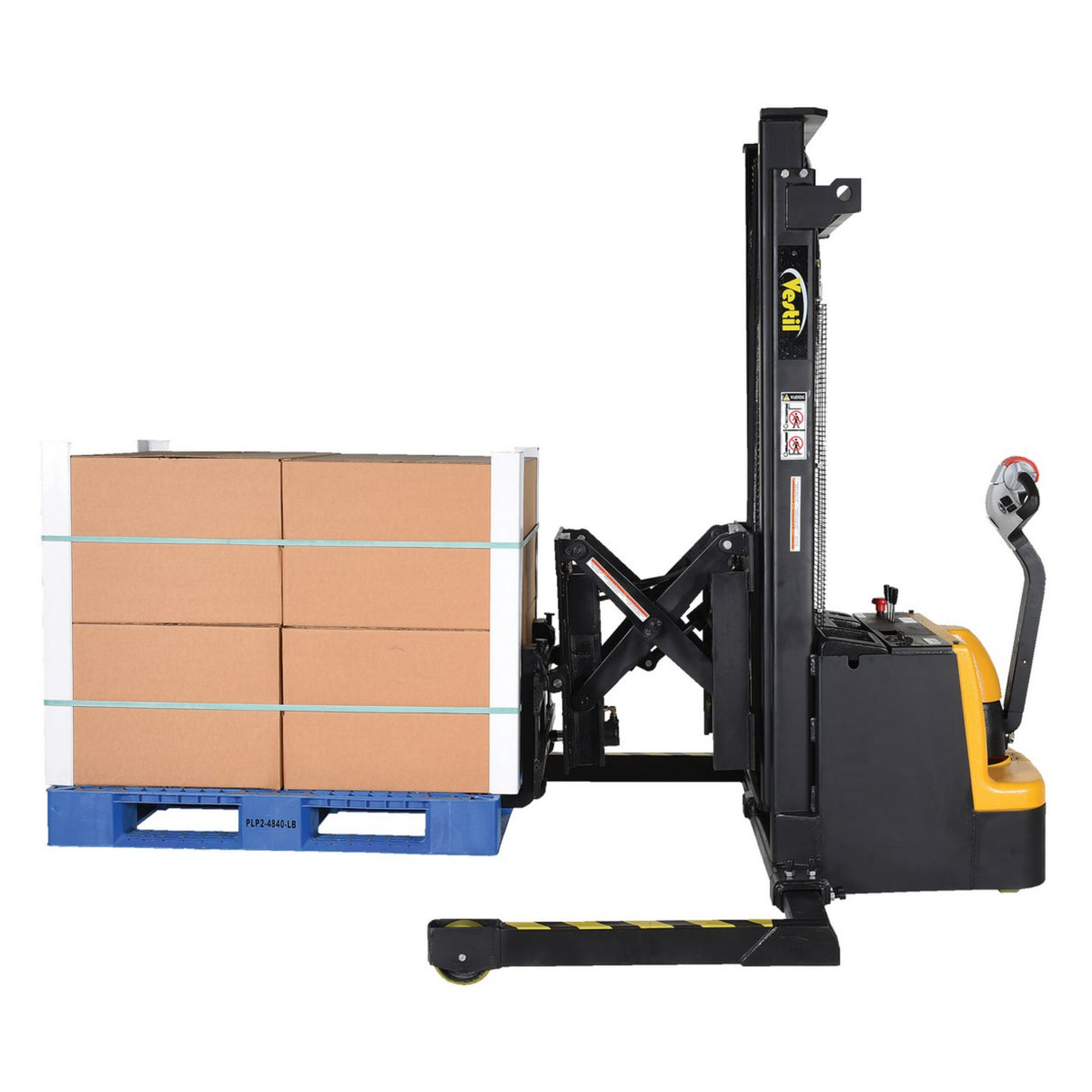 Vestil S-118-AA-FR Powered Stacker with Power Drive, Lift & Fork Reach | 1,500 lb Capacity, 118" Lift, 25" Powered Fork Extension
