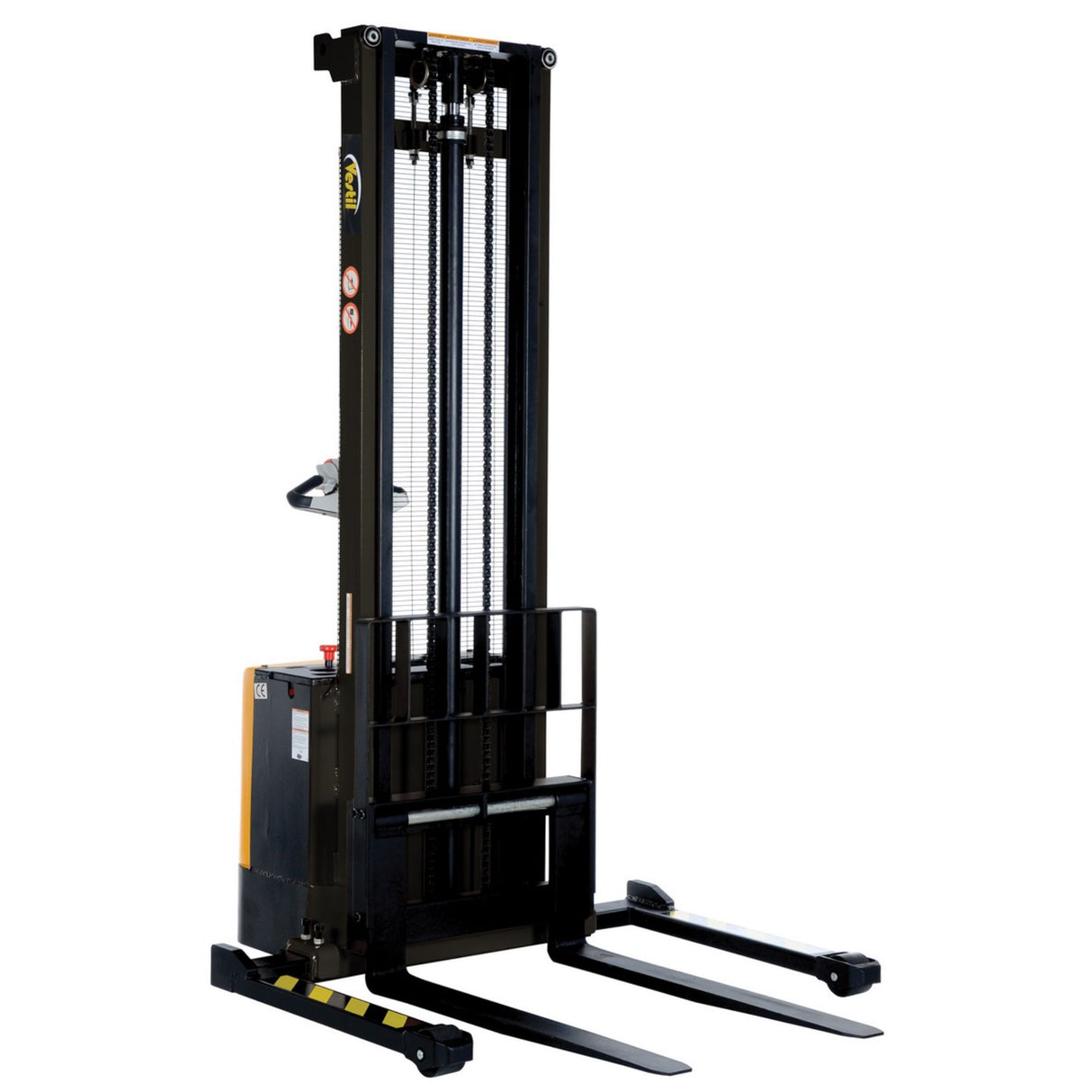 Vestil S Series Stacker with Powered Drive AND Powered Lift — Fully Electric 24VDC, High-Torque Drive & Lift, Premium Emergency Reverse Safety, 2,000 lb Capacity