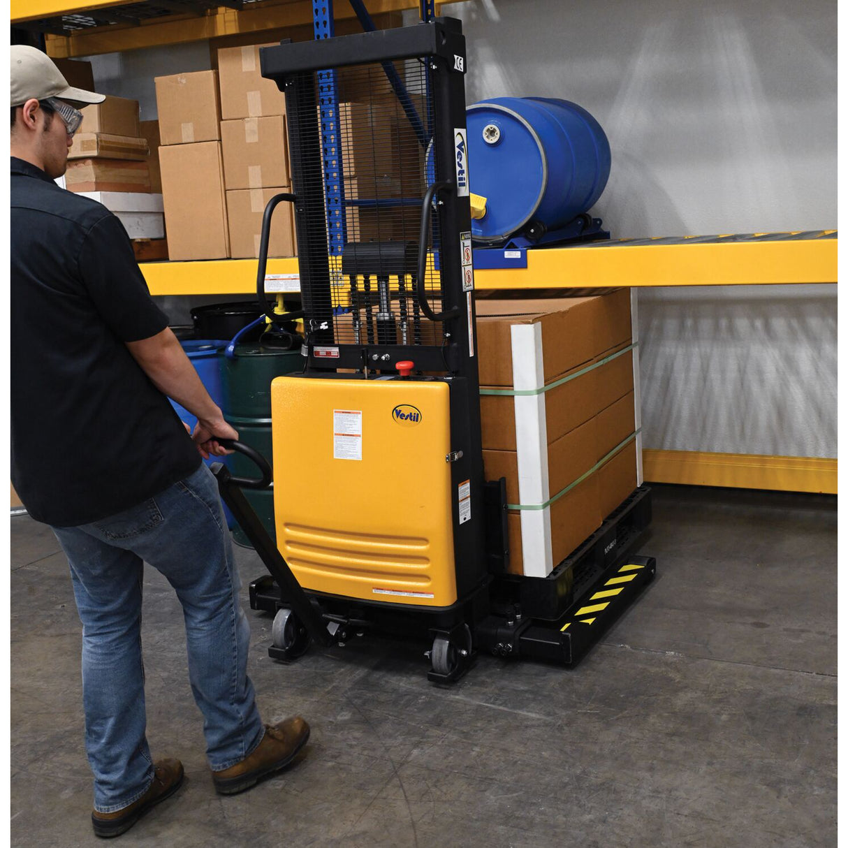 Vestil SL Series Semi-Electric Stacker with Powered Lift — 2,000 lb Capacity, Adjustable or Fixed Forks, Lift Heights 63" to 150"