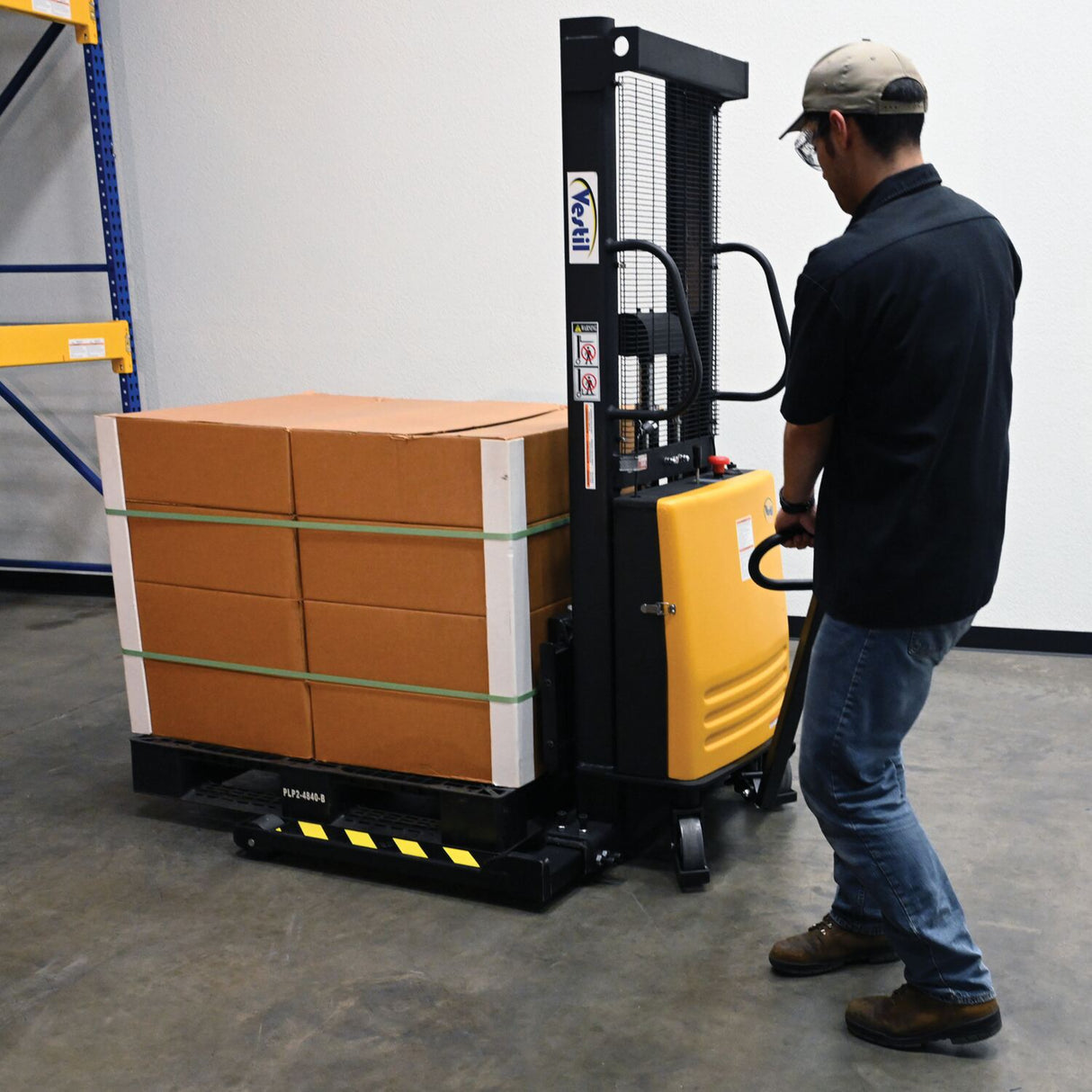 Vestil SL Series Semi-Electric Stacker with Powered Lift — 2,000 lb Capacity, Adjustable or Fixed Forks, Lift Heights 63" to 150"
