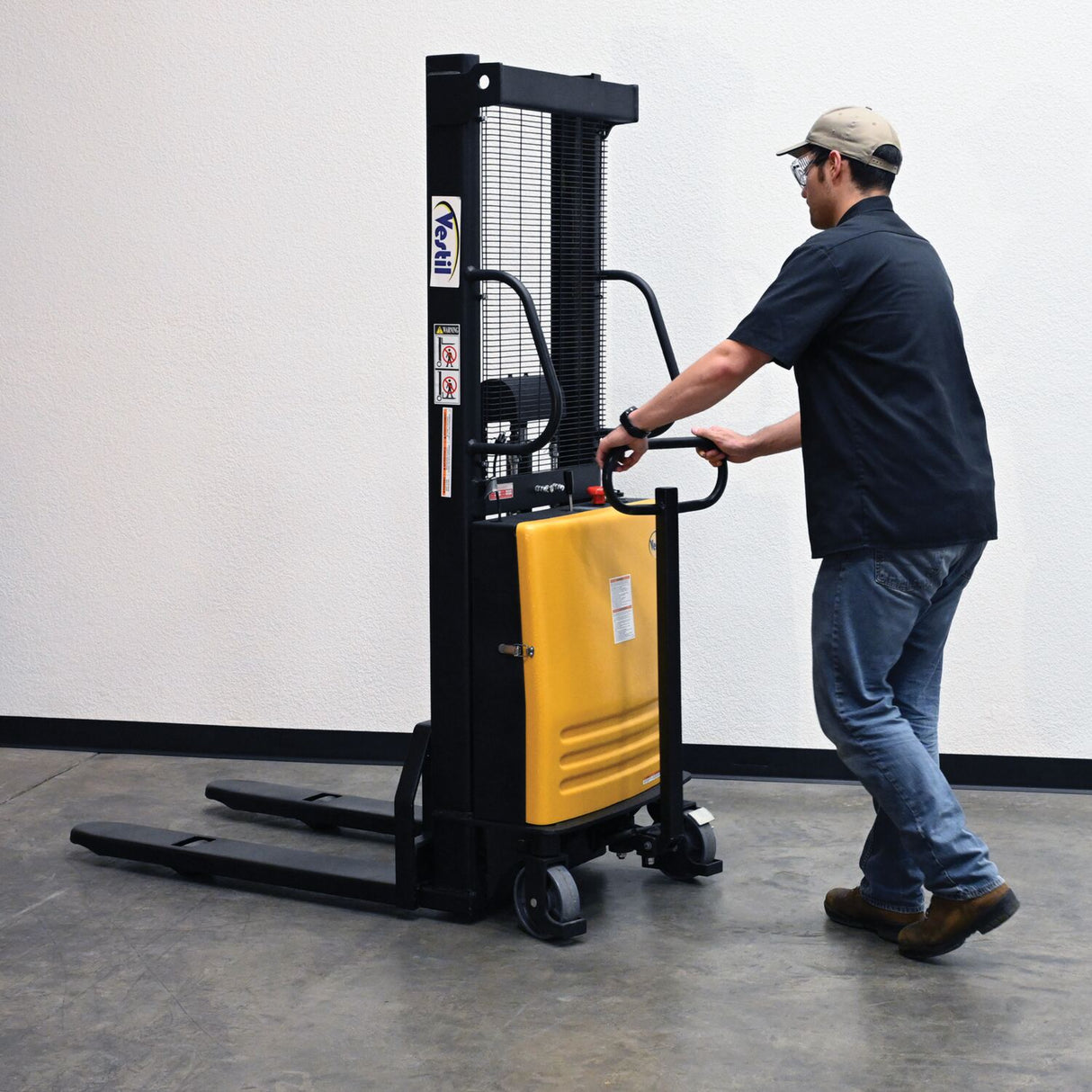 Vestil SL Series Semi-Electric Stacker with Powered Lift — 2,000 lb Capacity, Adjustable or Fixed Forks, Lift Heights 63" to 150"