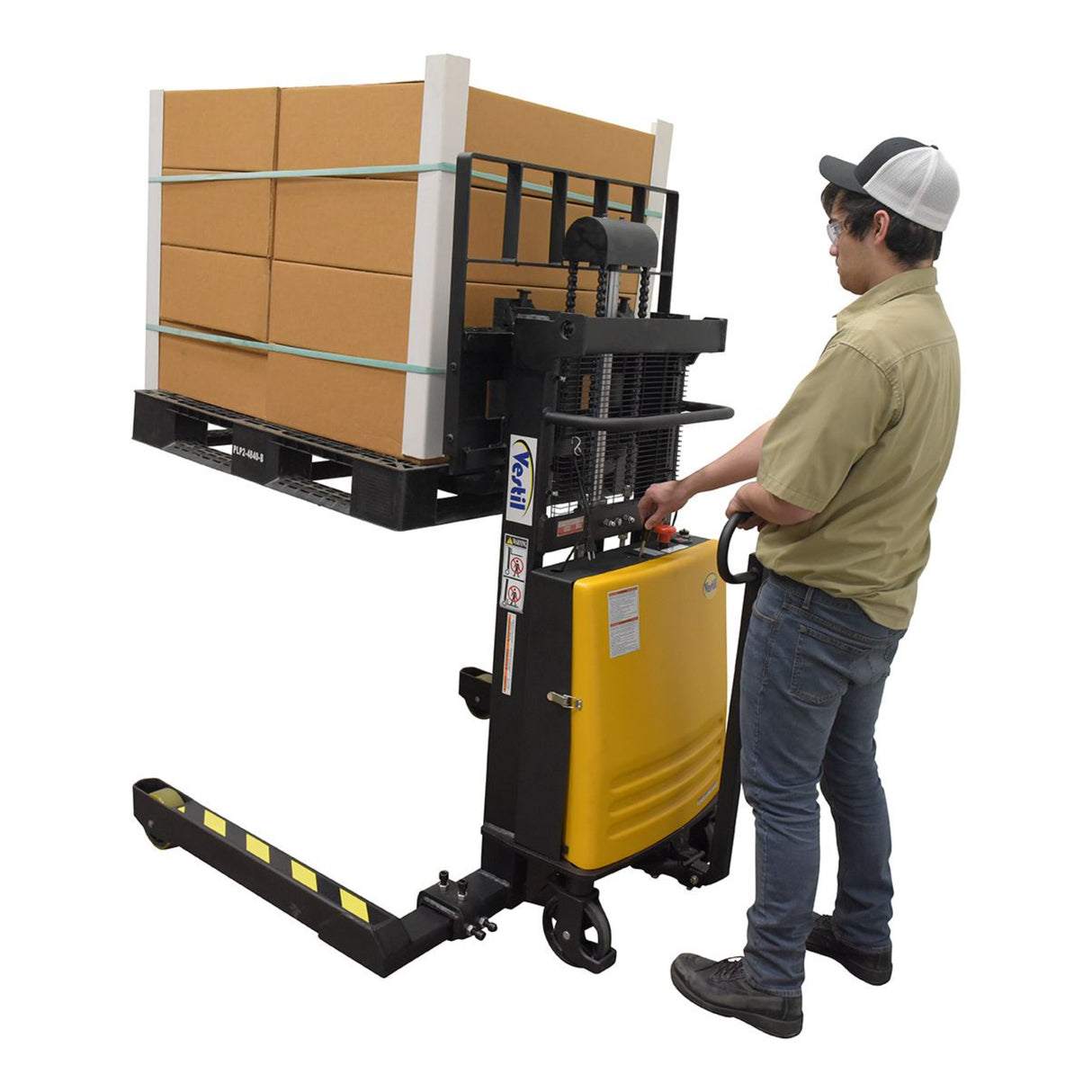 Vestil SL3 Heavy-Duty Semi-Electric Stacker with Powered Lift — 3,000 lb Capacity, Adjustable Forks, 36" or 63" Lift Heights