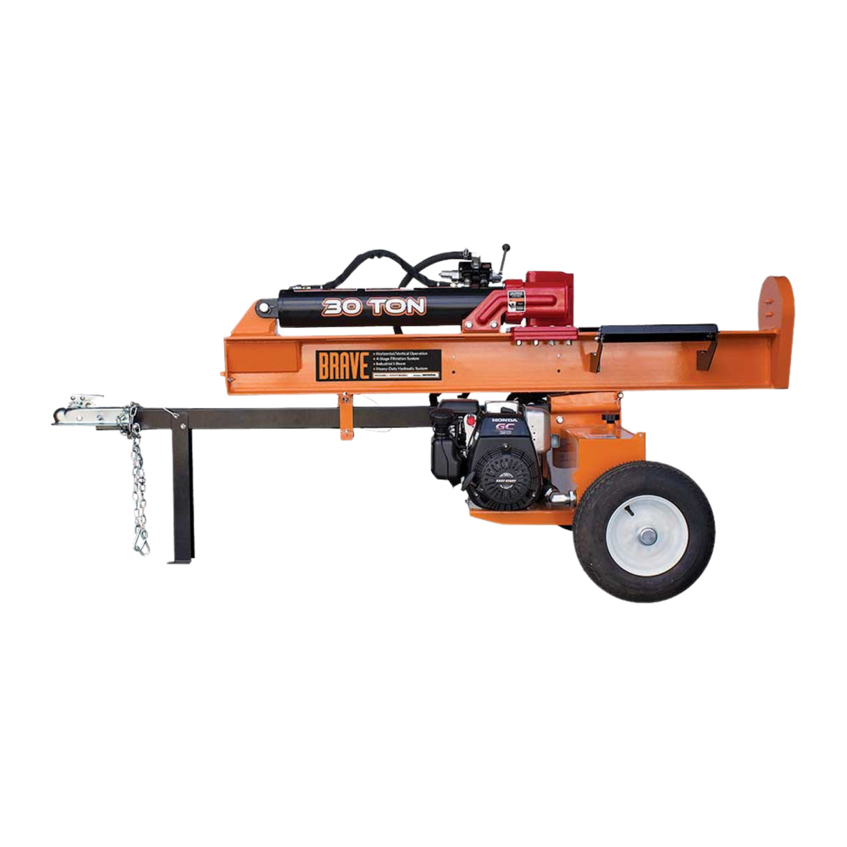 Brave Tow Behind Log Splitter 30-Ton Vertical/Horizontal Portable Gas with Honda GC190 Engine 189cc VH1730GC