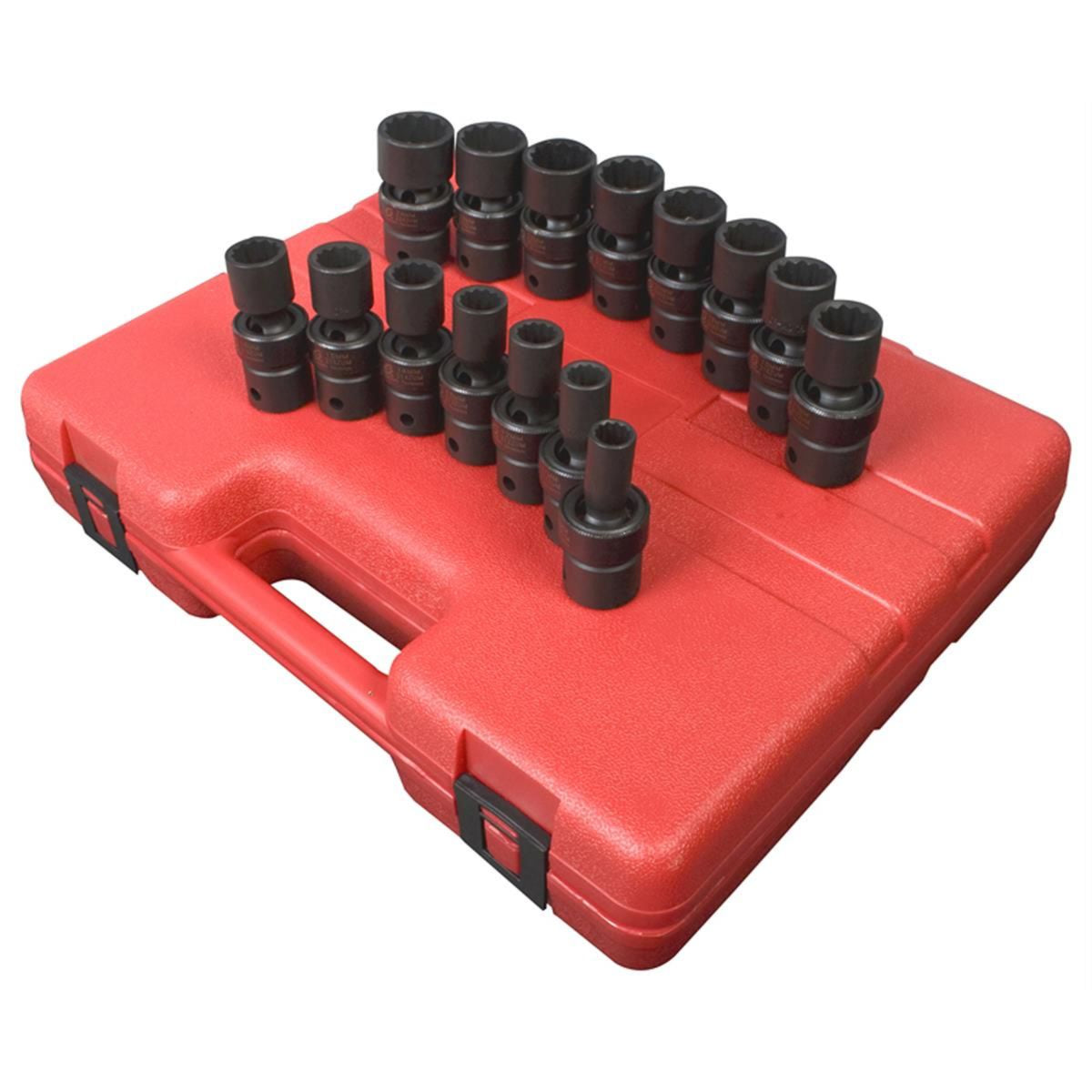 SUNEX 1/2" Drive Metric 12-Point Standard Universal Impact Socket Set, 15-Piece