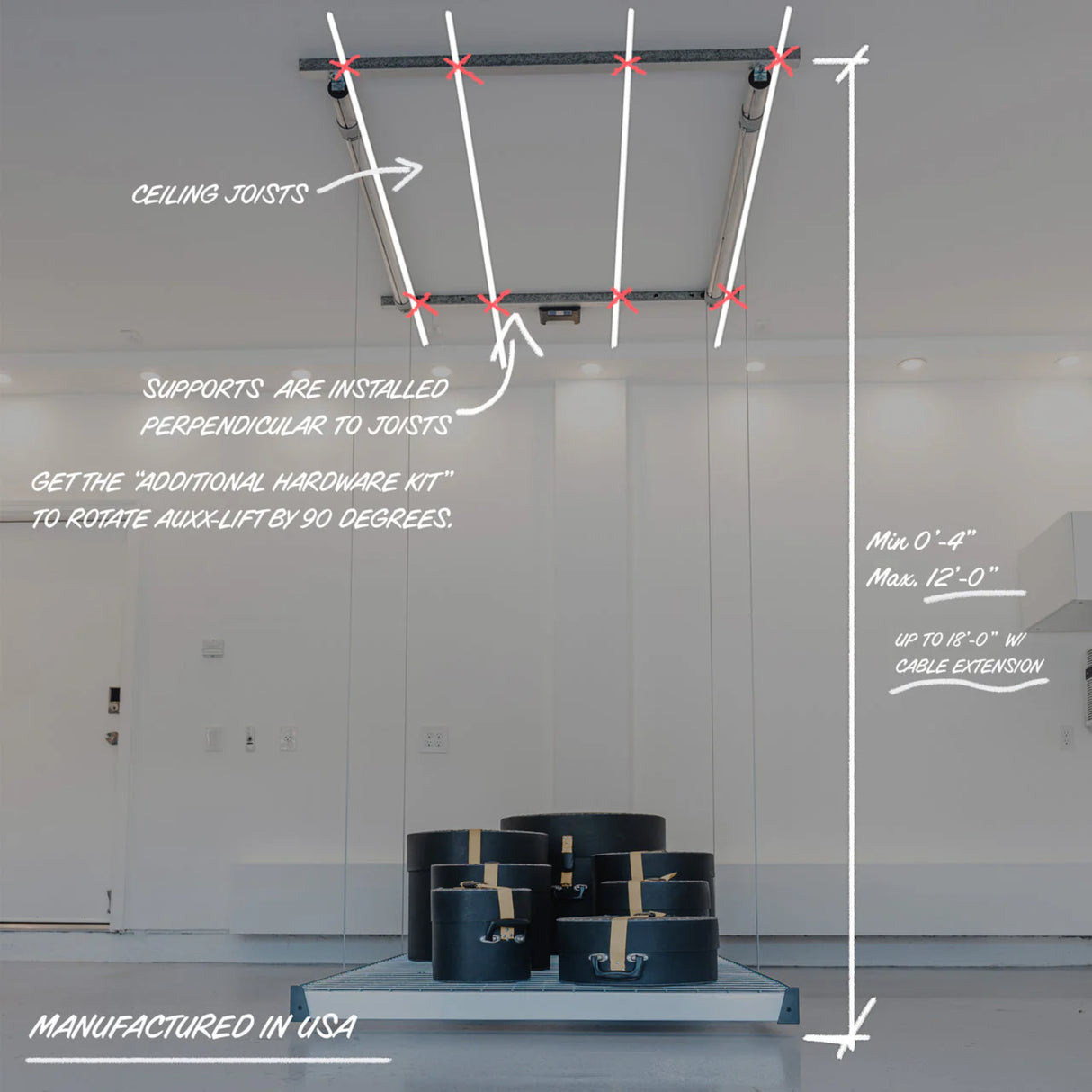 Auxx-Lift Motorized Overhead Garage Storage Lift – Up to 800 lb Ceiling Storage Platform with Wireless Remote, Assembled in USA