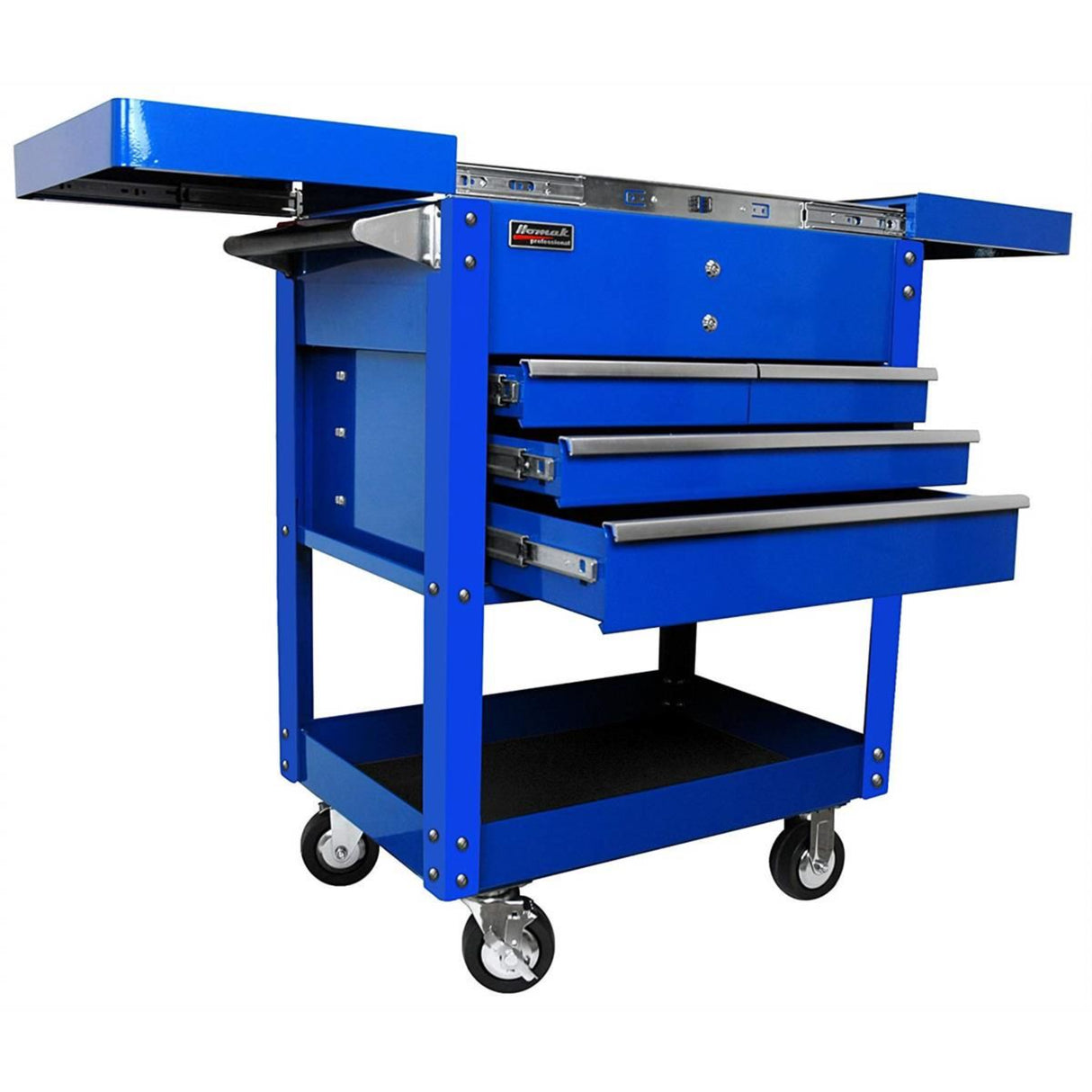Homak 35" Pro Series 4-Drawer Slide-Top Service Cart — 416mm Slides, Lockable Top Compartment