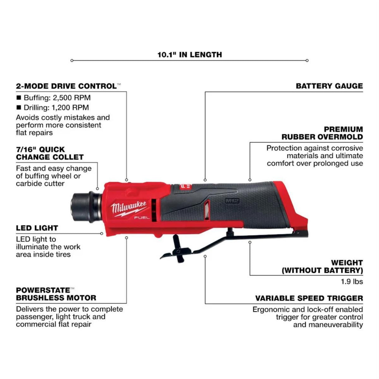 Milwaukee M12 FUEL Tire Buffer Low Speed (Bare Tool)