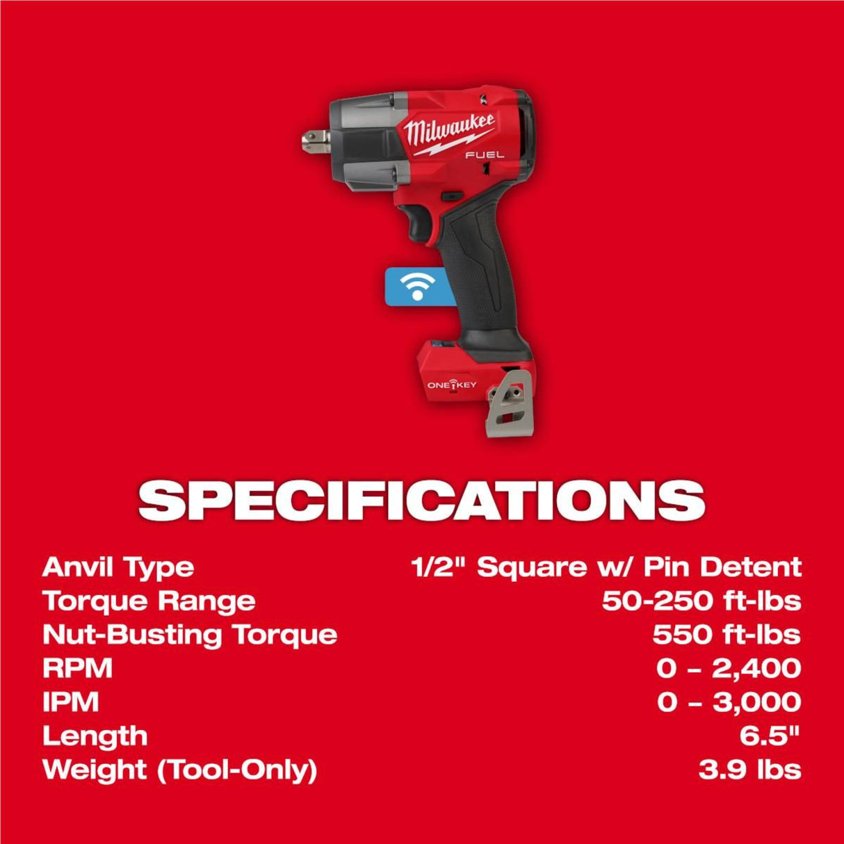 Milwaukee M18 FUEL 1/2 in Controlled Mid-Torque Impact Wrench (Bare Tool) with TORQUE-SENSE Pin Detent