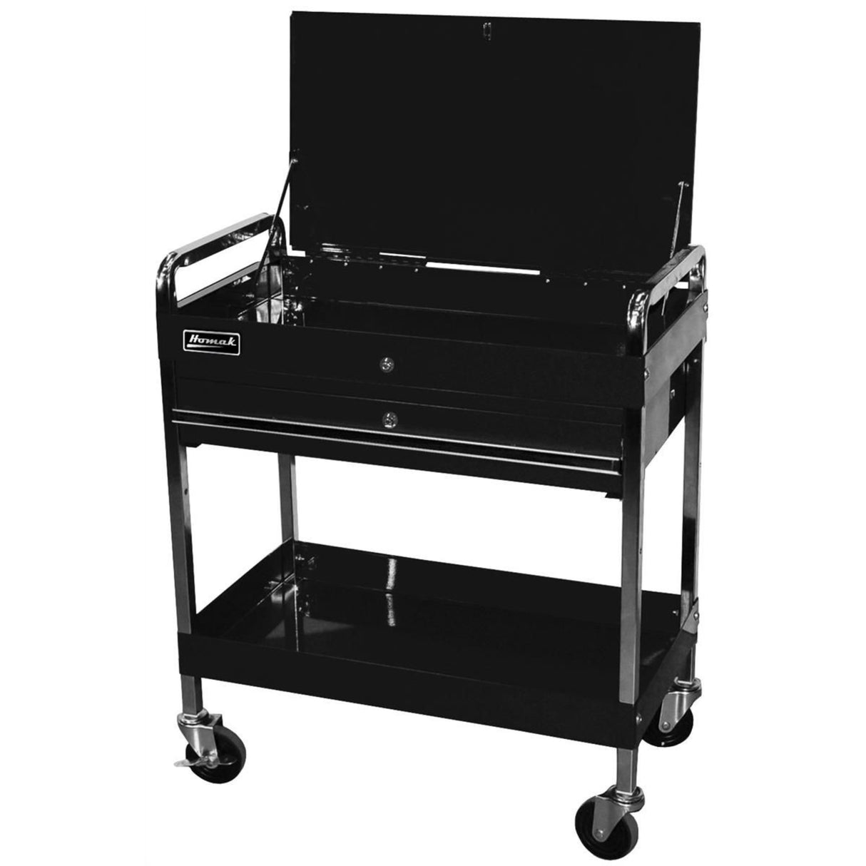 Homak 32" Professional 1-Drawer Flip-Top Service Cart — Locking Lid Hinges, Bottom Tray