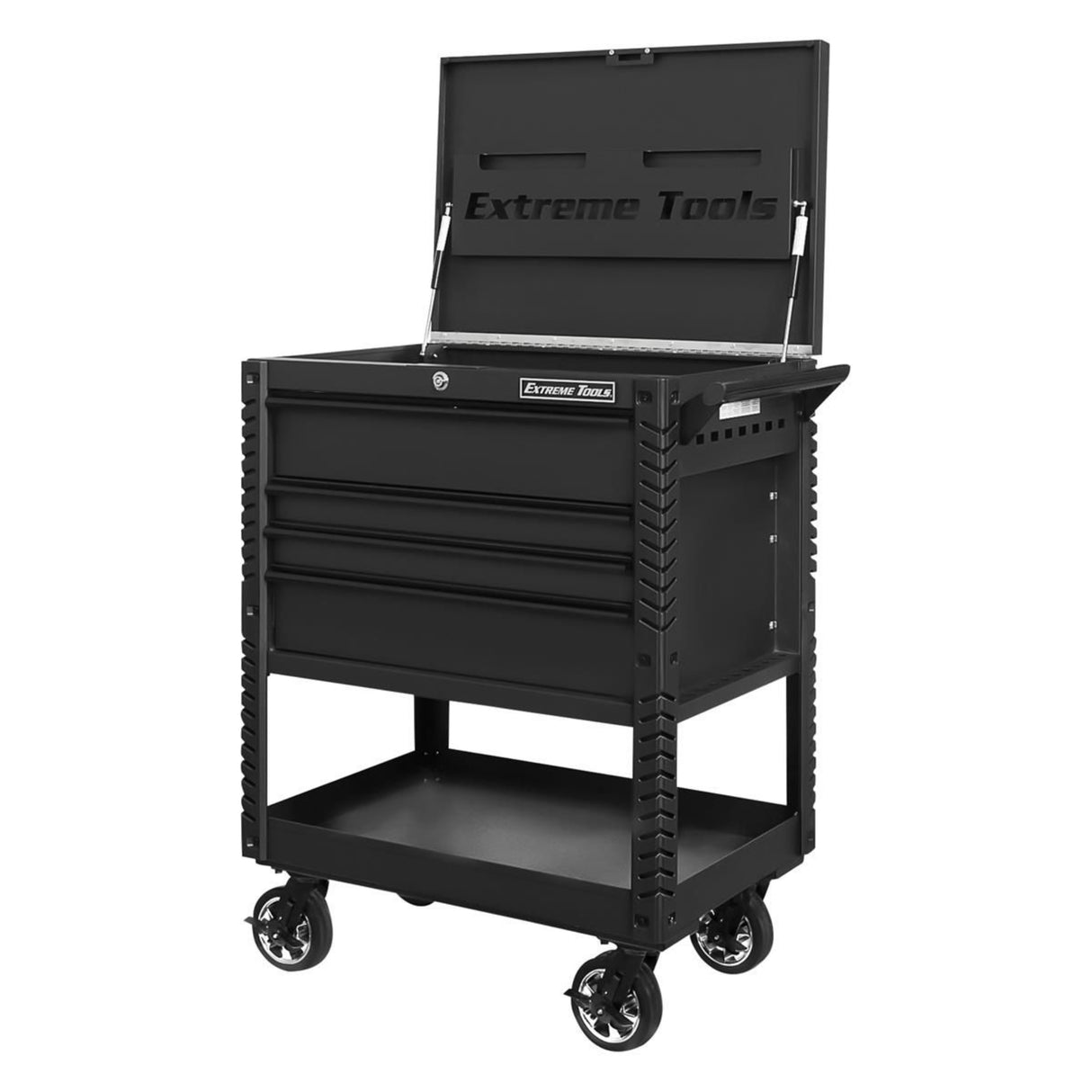 Extreme Tools 33in 4-Drawer Deluxe Tool Cart with Bumpers, Matte Black