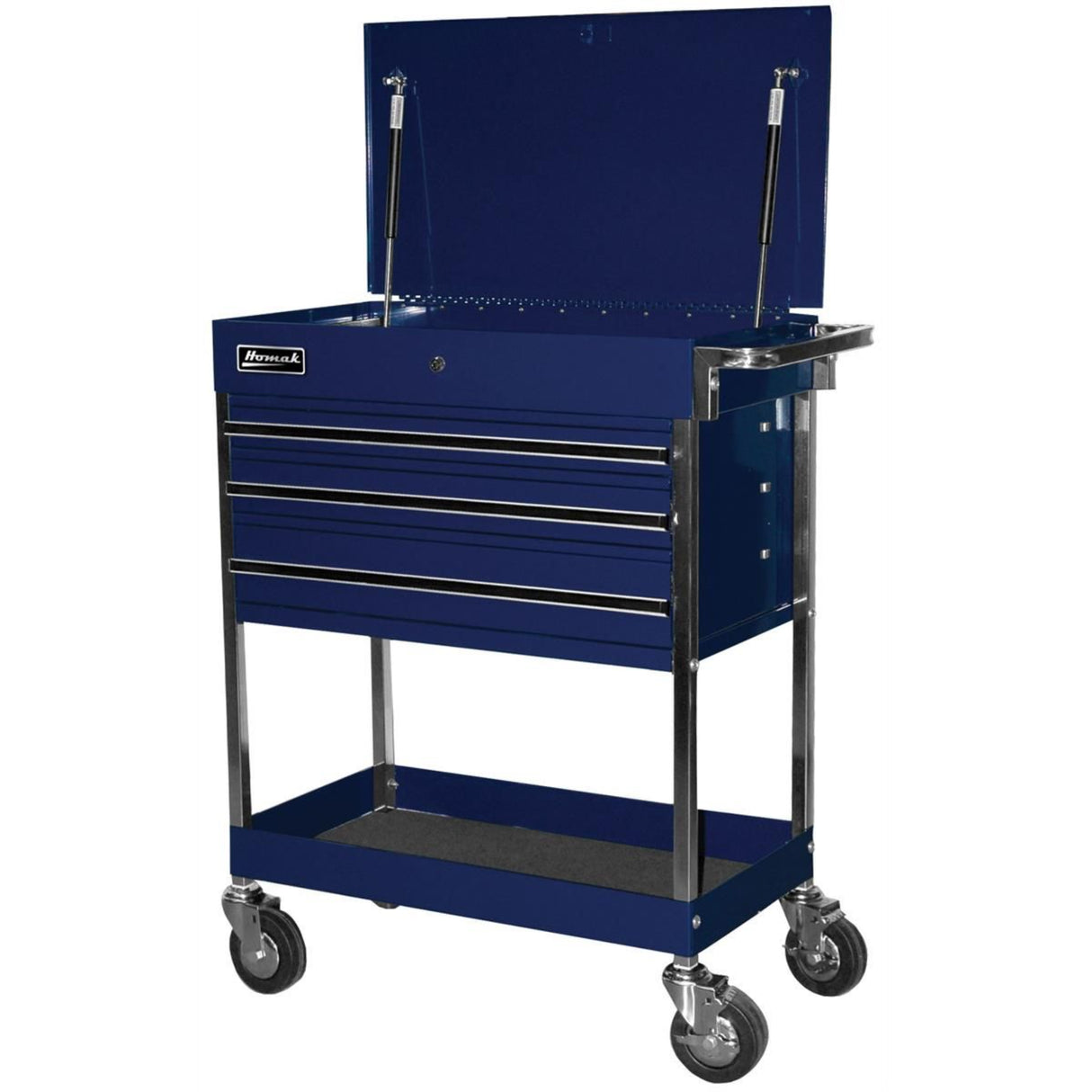 Homak 34" Professional 3-Drawer Flip-Top Service Cart — Locking Lid Hinges, Bottom Shelf