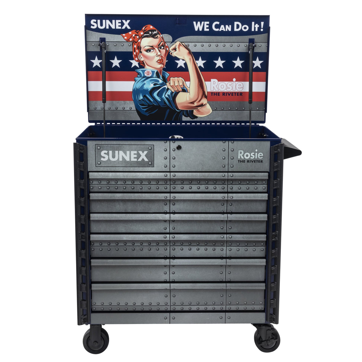 SUNEX Rosie the Riveter 39" 6-Drawer Premium Service Cart, 600 lb Capacity
