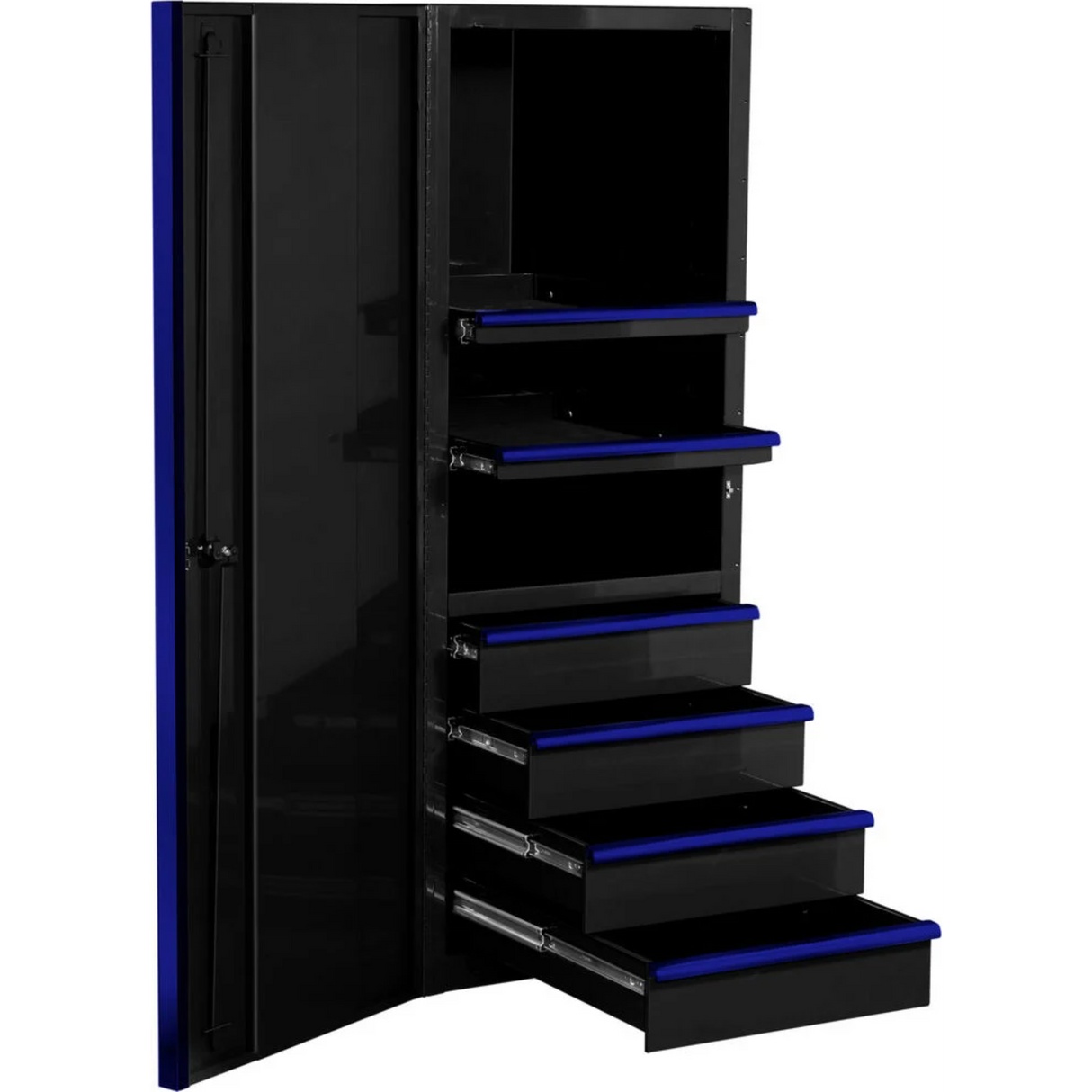 Extreme Tools EX2404SC 24in 4-Drawer/2-Shelf Side Cabinet, Black/Blue