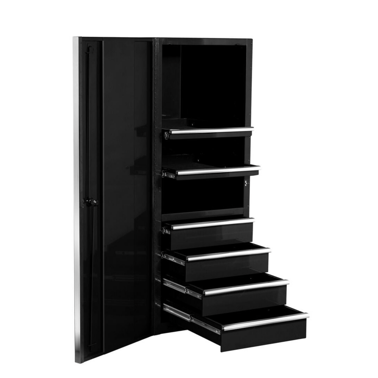 Extreme Tools EX2404SC 24in 4-Drawer/2-Shelf Side Cabinet, Black/Chrome