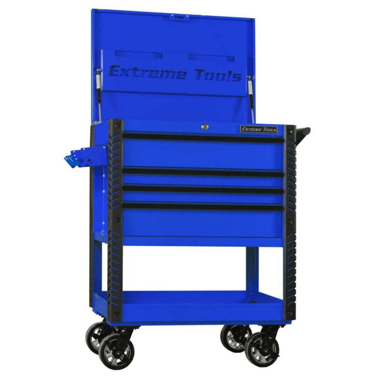Extreme Tools 33in 4-Drawer Deluxe Tool Cart with Bumpers, Blue/Black