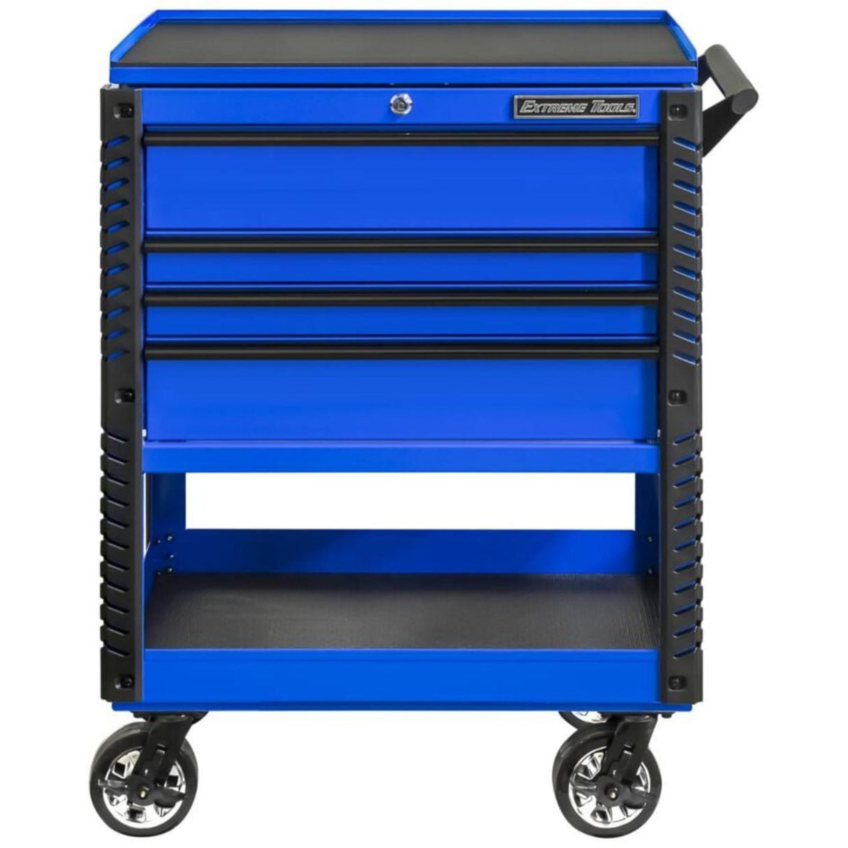 Extreme Tools 33in 4-Drawer Deluxe Tool Cart with Bumpers, Blue/Black