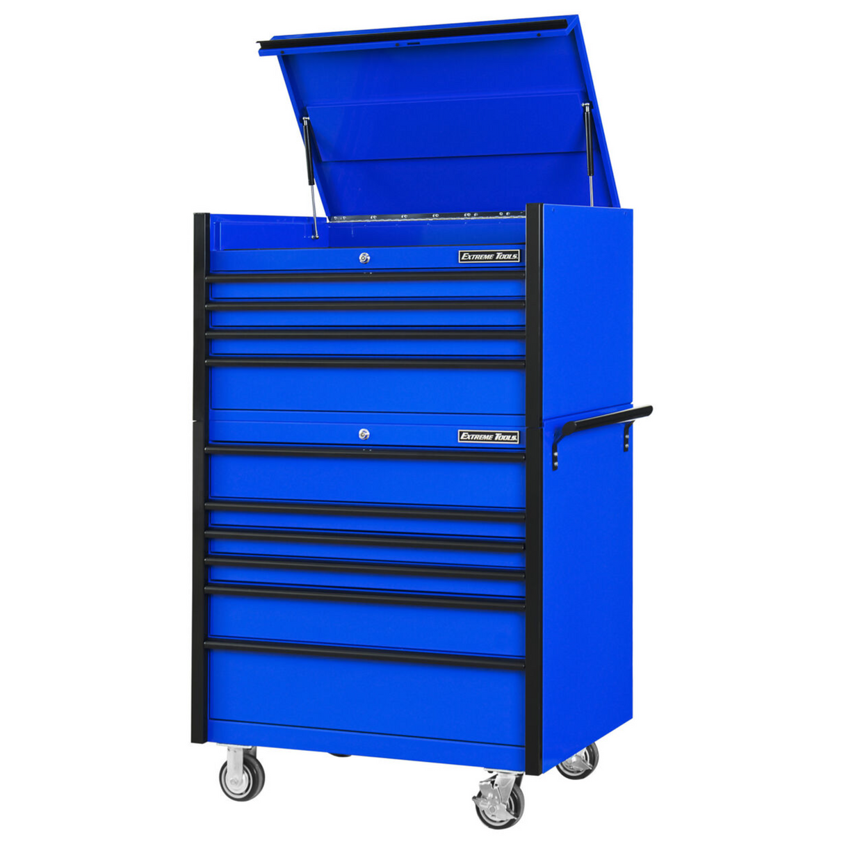 Extreme Tools DX Series 41in W x 25in D 4-Drawer Top Chest & 6-Drawer Roller Cabinet Combo, Blue/Black