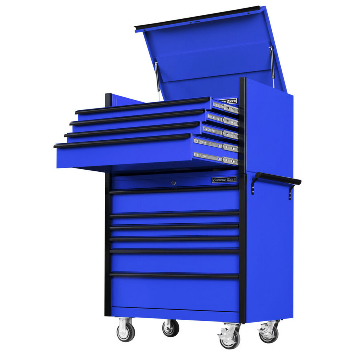 Extreme Tools DX Series 41in W x 25in D 4-Drawer Top Chest & 6-Drawer Roller Cabinet Combo, Blue/Black