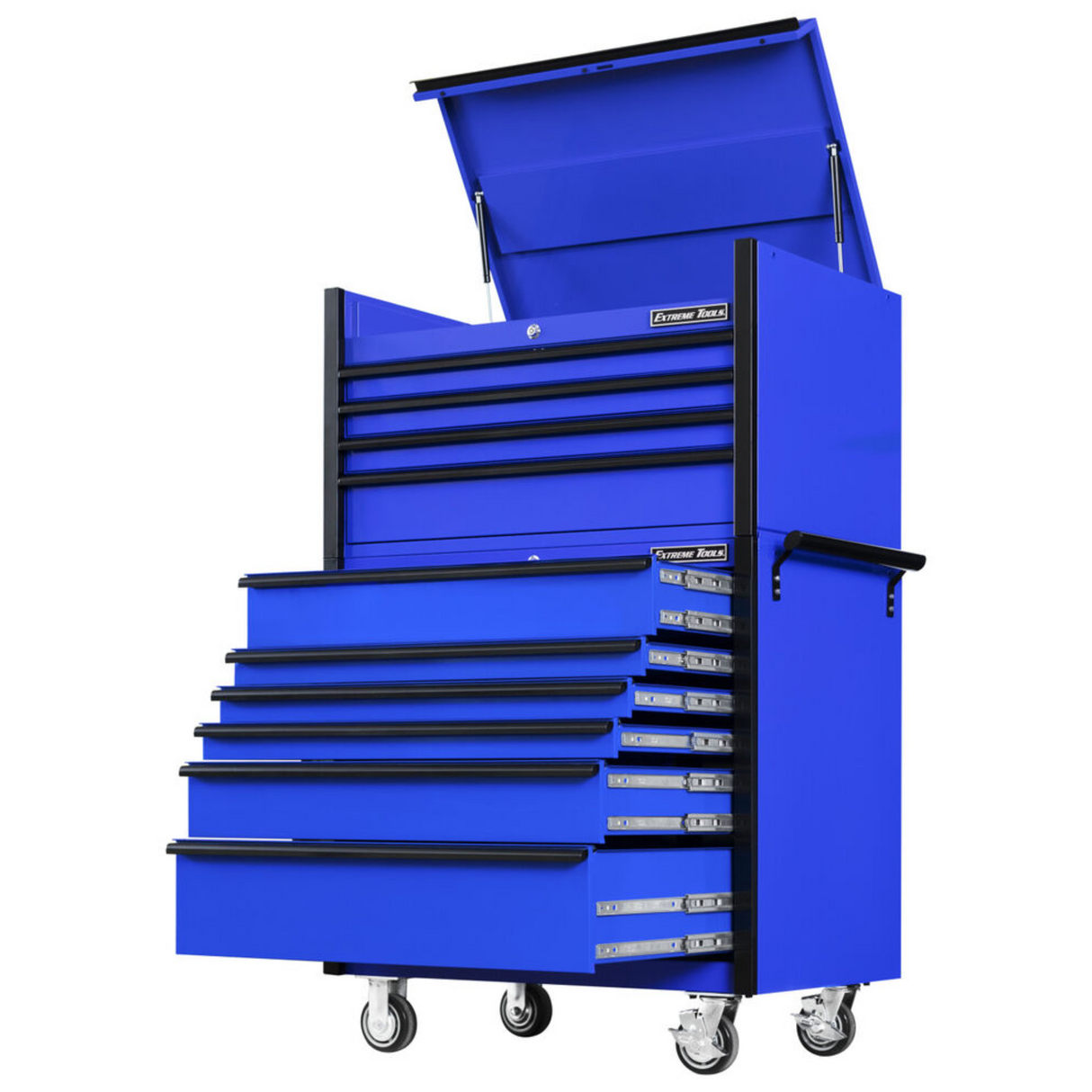 Extreme Tools DX Series 41in W x 25in D 4-Drawer Top Chest & 6-Drawer Roller Cabinet Combo, Blue/Black
