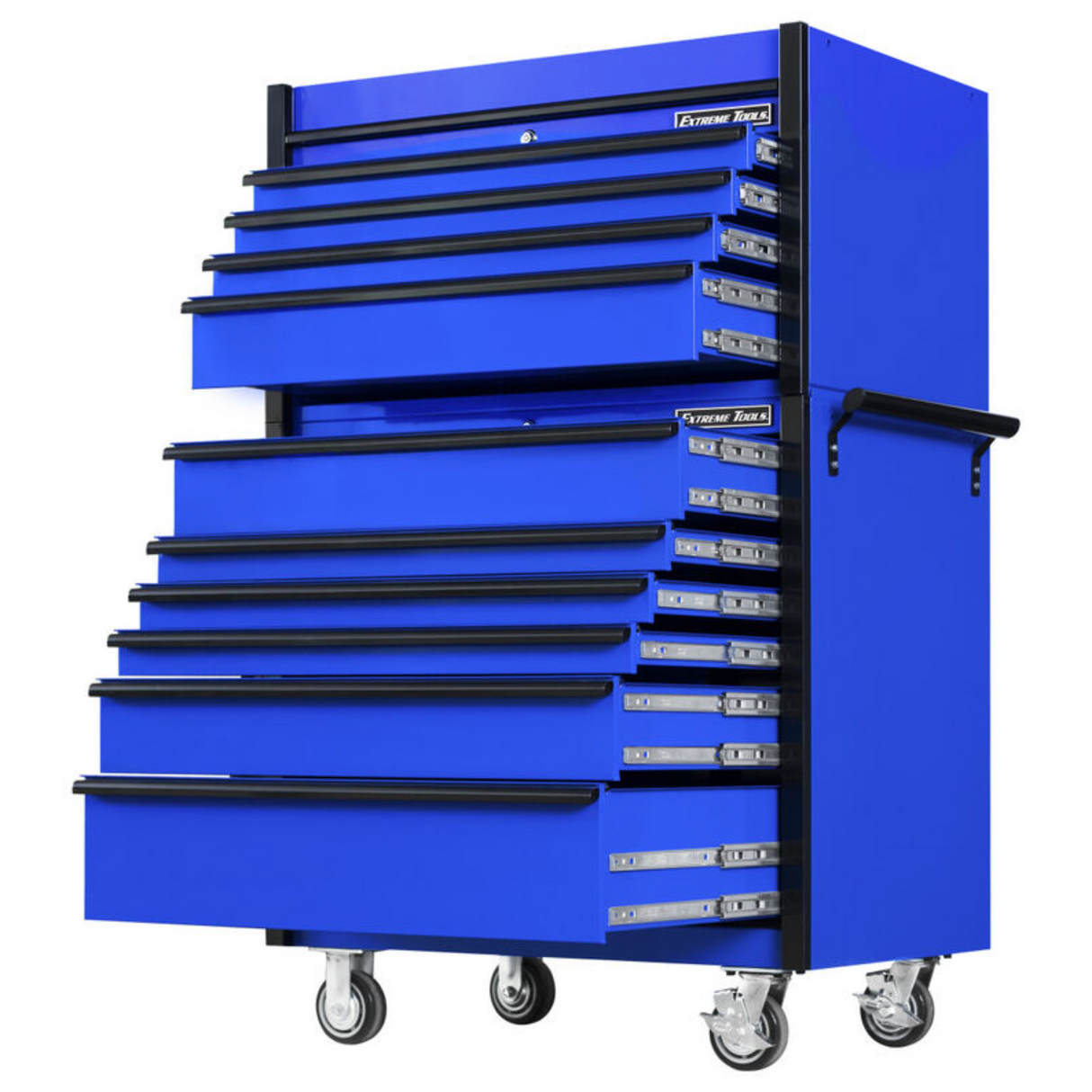 Extreme Tools DX Series 41in W x 25in D 4-Drawer Top Chest & 6-Drawer Roller Cabinet Combo, Blue/Black