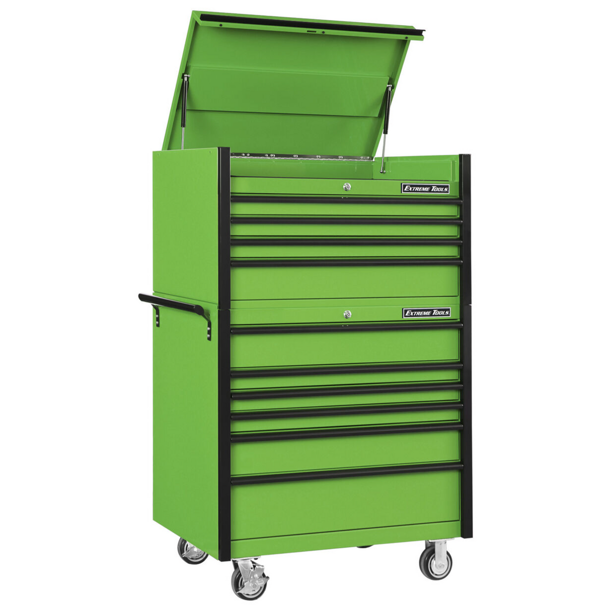 Extreme Tools DX Series 41in W x 25in D 4-Drawer Top Chest & 6-Drawer Roller Cabinet Combo, Green/Black