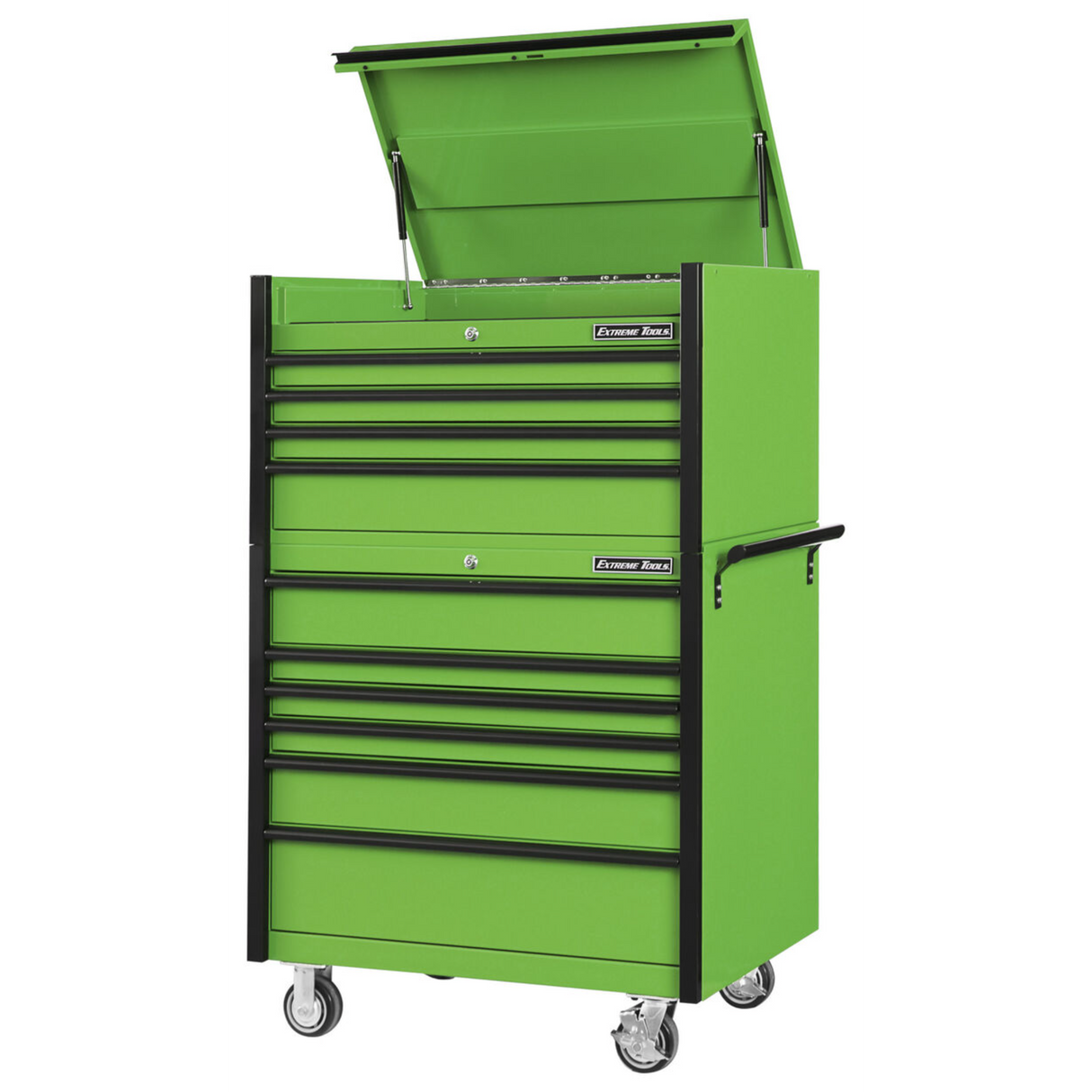 Extreme Tools DX Series 41in W x 25in D 4-Drawer Top Chest & 6-Drawer Roller Cabinet Combo, Green/Black