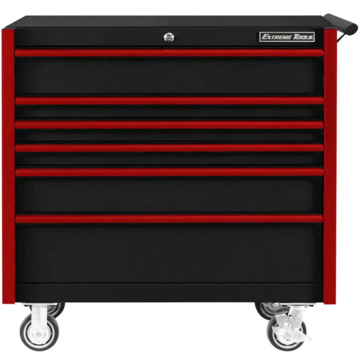 Extreme Tools DX Series 41in W x 25in D 6-Drawer Roller Cabinet, Black/Red