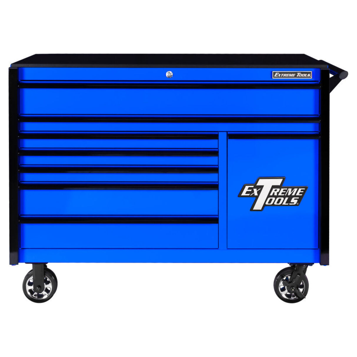 Extreme Tools DX Series 55in W x 25in D 8-Drawer Roller Cabinet with Power Tool Drawer, Blue/Black