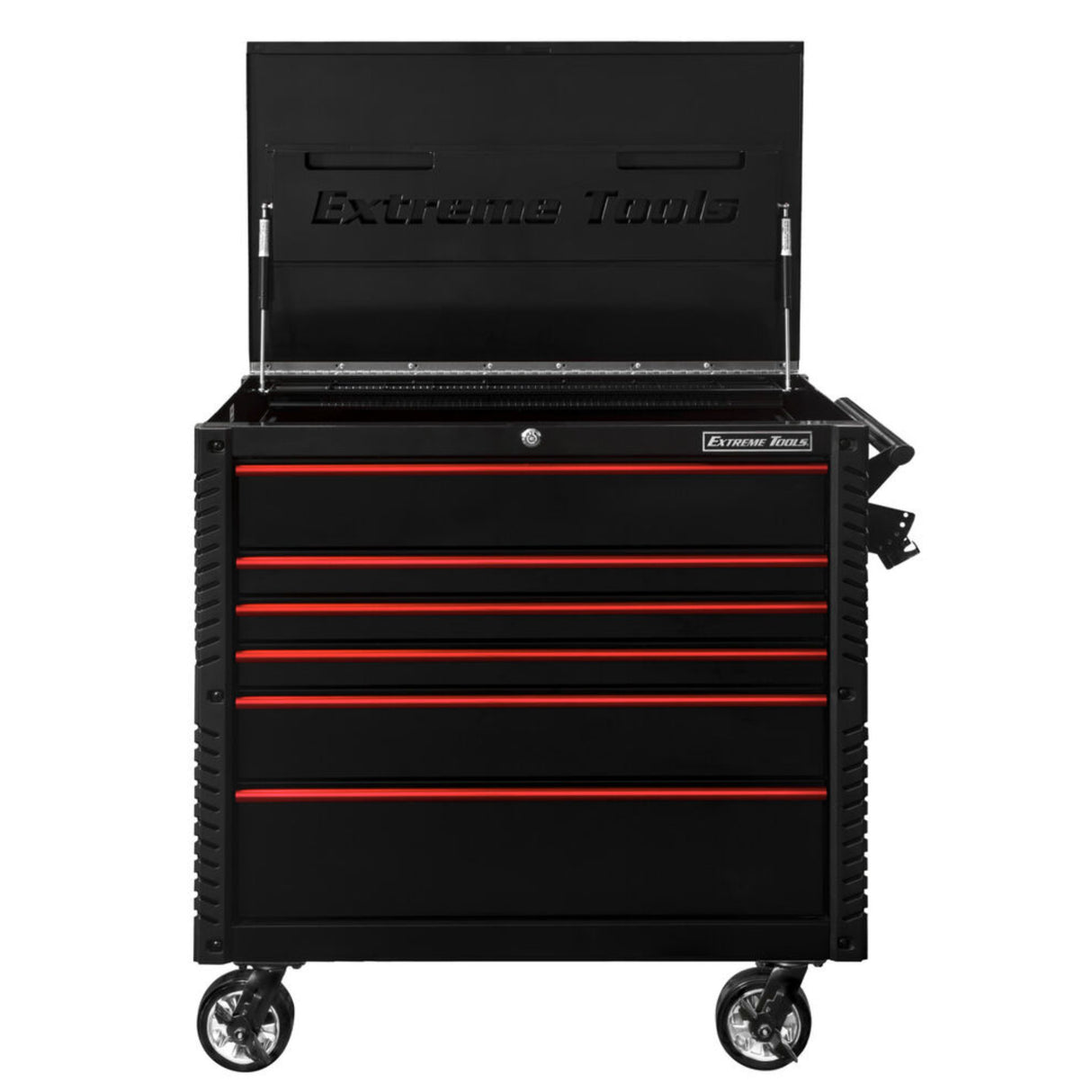 Extreme Tools EX Tool Cart Series 41in W x 26in D 6-Drawer Tool Cart with Bumpers, Black/Red