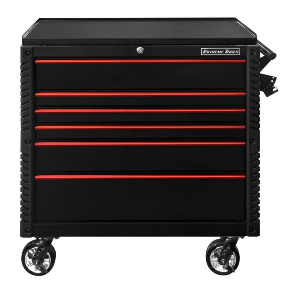Extreme Tools EX Tool Cart Series 41in W x 26in D 6-Drawer Tool Cart with Bumpers, Black/Red