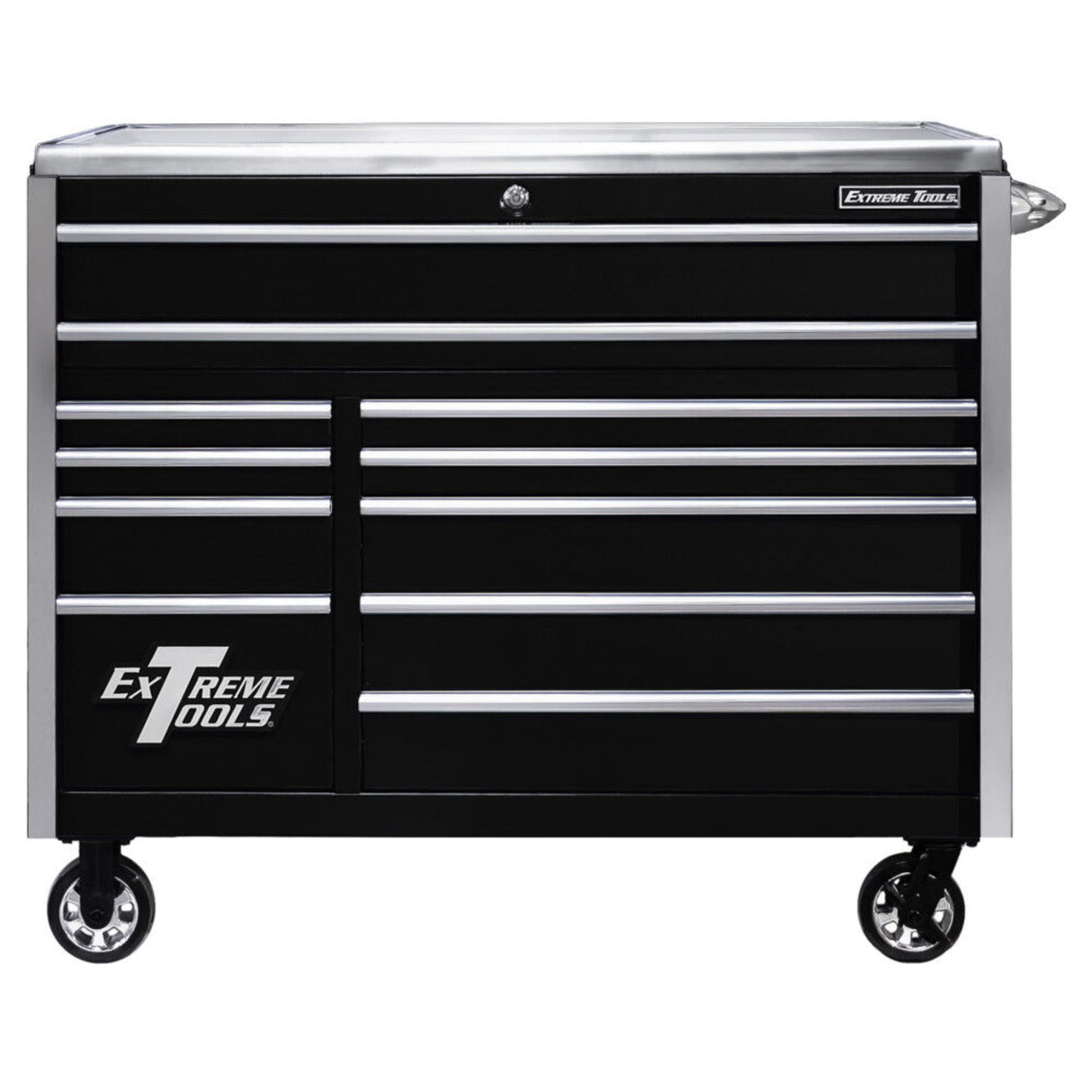 Extreme Tools EXQ Series 55in W x 30in D 11-Drawer Professional Roller Cabinet, Black/Chrome