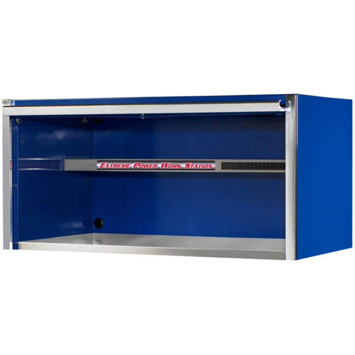 Extreme Tools EXQ Series 55in W x 30in D Extreme Power Workstation Hutch, Blue/Chrome