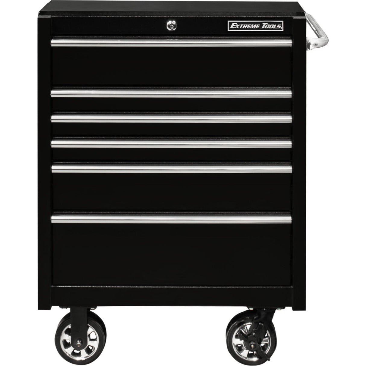 Extreme Tools PWS Series 30in W x 25in D 6-Drawer Roller Cabinet, Textured Black/Chrome