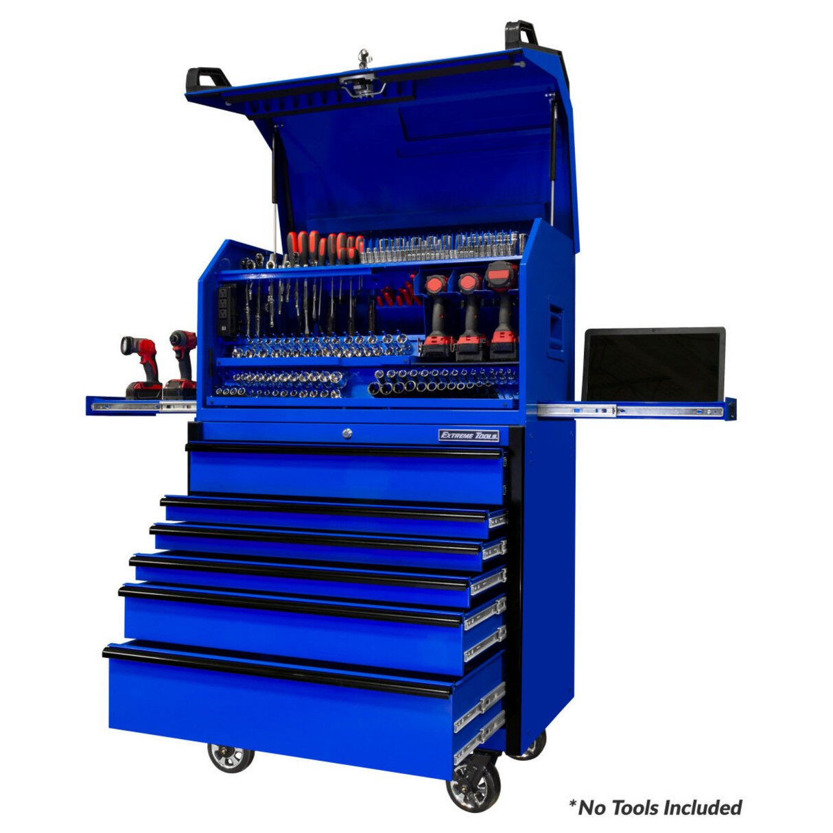 Extreme Tools PWS Series 41in Portable Workstation & 6-Drawer Roller Cabinet Combo, Gloss Blue/Black