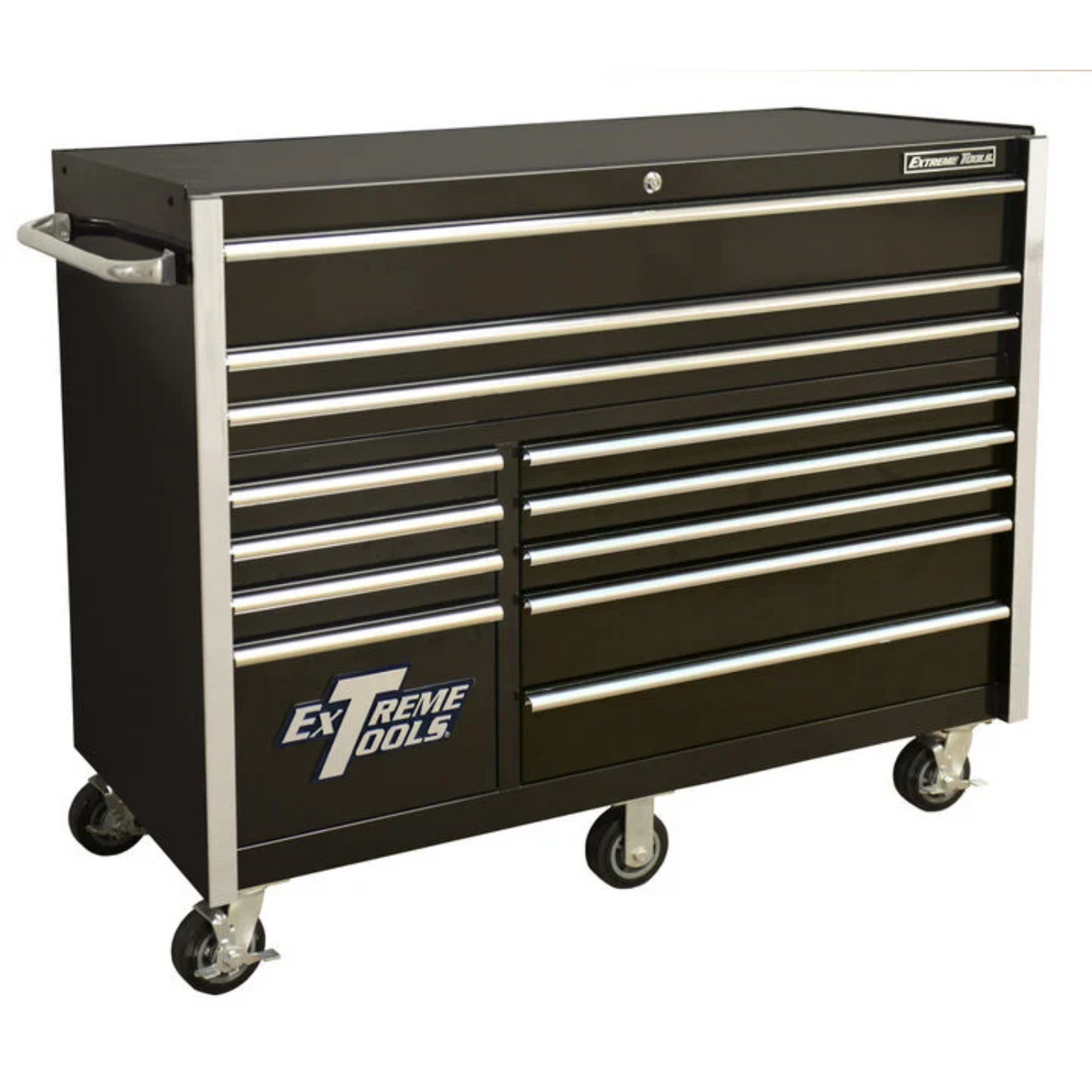 Extreme Tools RX Series 55in W x 25in D 12-Drawer Roller Cabinet, Black/Chrome