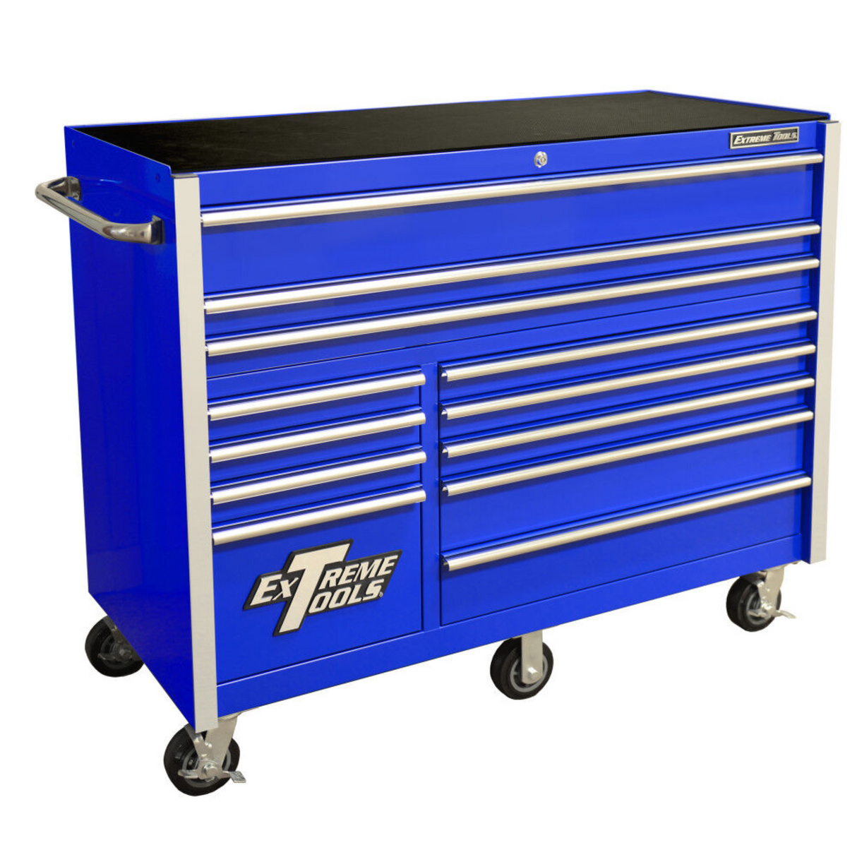 Extreme Tools RX Series 55in W x 25in D 12-Drawer Roller Cabinet, Blue/Chrome