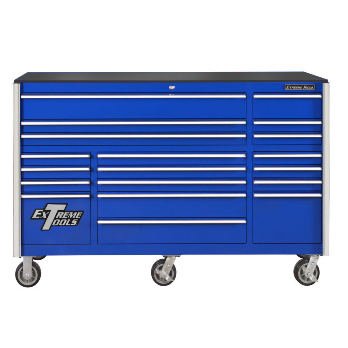 Extreme Tools RX Series 55in W x 25in D 12-Drawer Roller Cabinet, Blue/Chrome