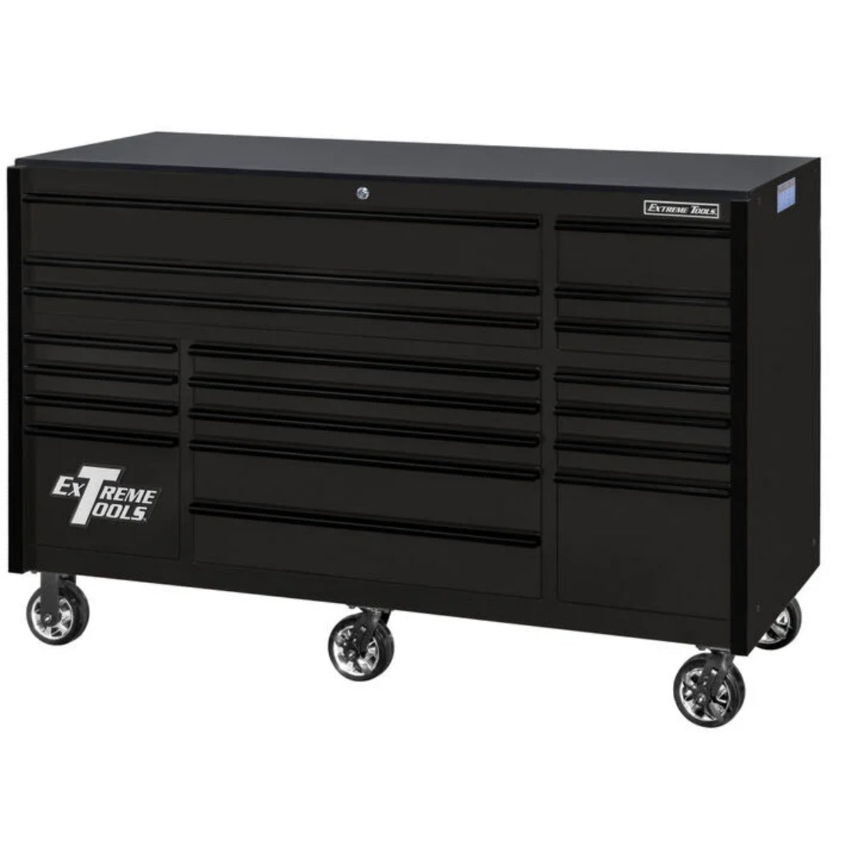 Extreme Tools RX Series 72in W x 25in D 19-Drawer Triple Bank Roller Cabinet, Matte Black