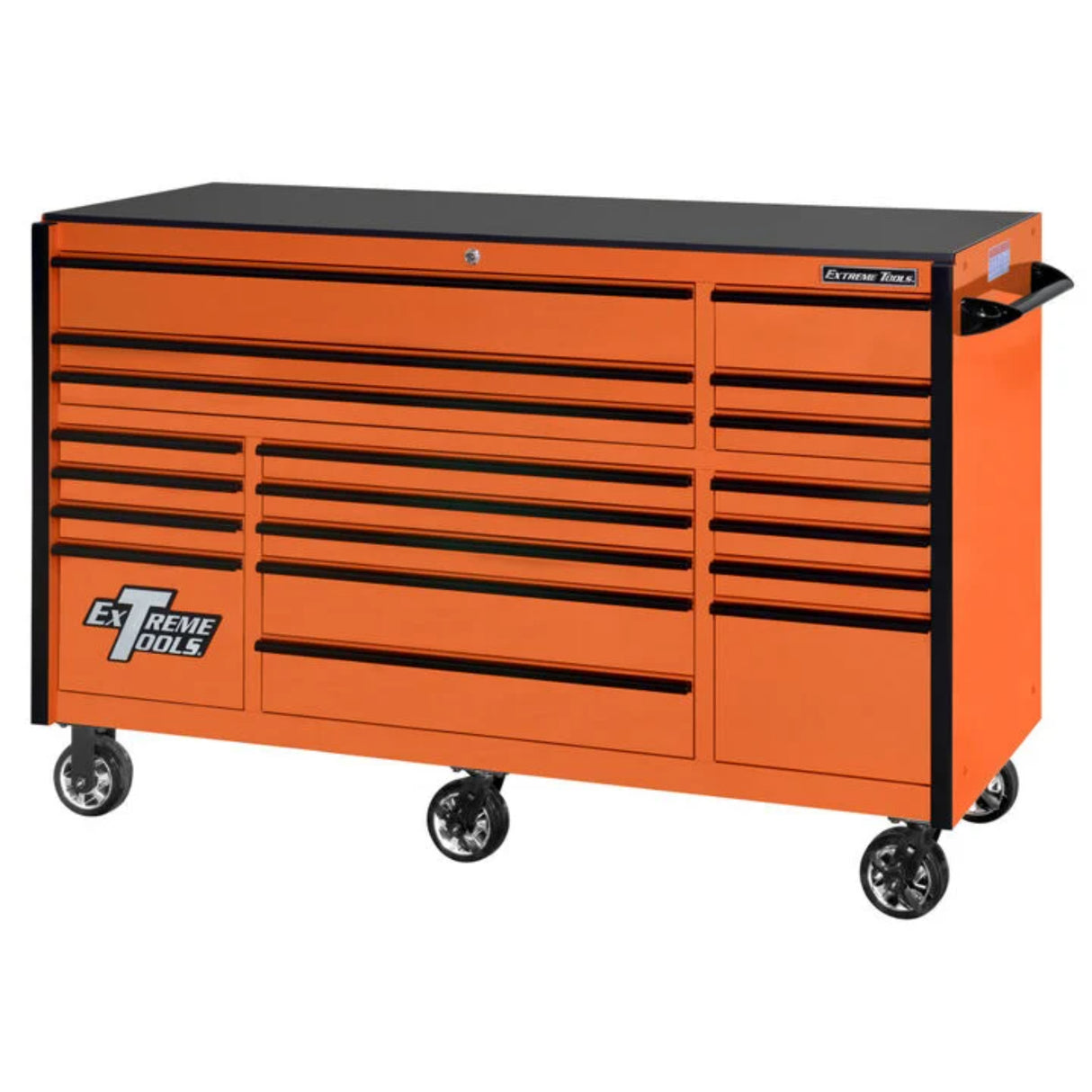 Extreme Tools RX Series 72in W x 30in D 19-Drawer Triple Bank Roller Cabinet, Orange/Black