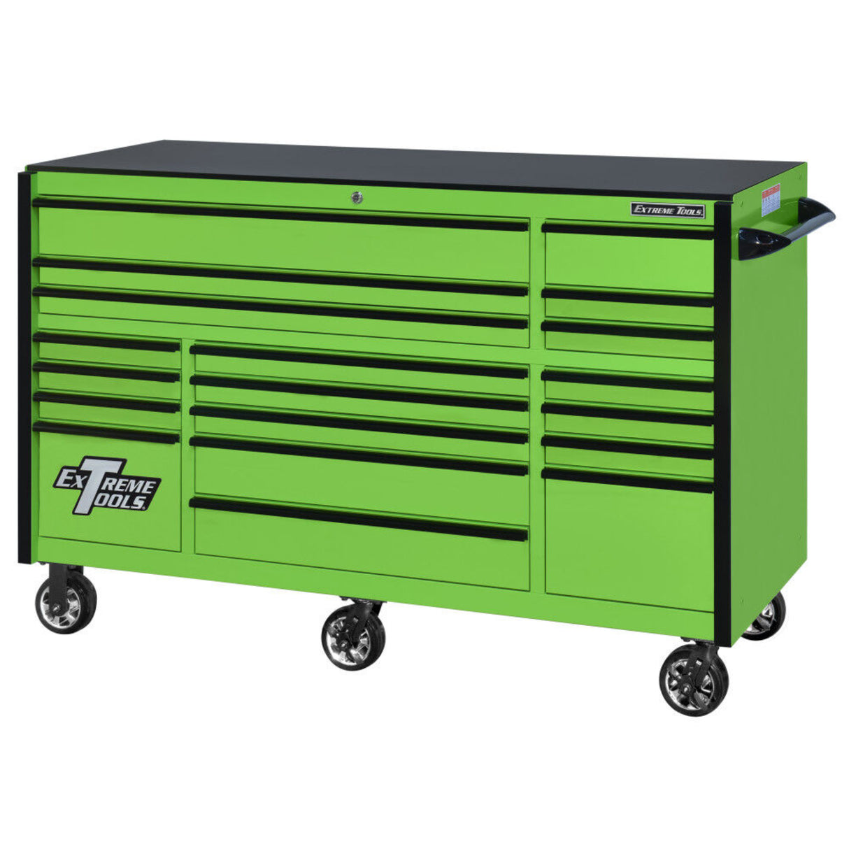 Extreme Tools RX Series 72in W x 30in D 19-Drawer Triple Bank Roller Cabinet, Green/Black