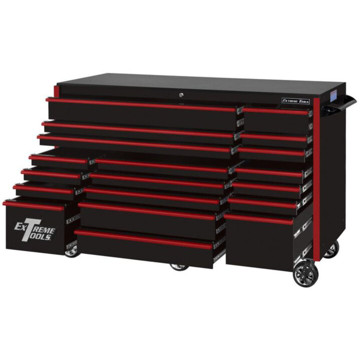 Extreme Tools RX Series 72in W x 30in D 19-Drawer Roller Cabinet, Black/Red