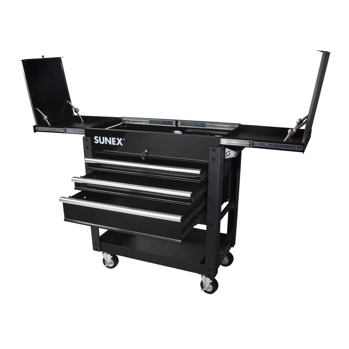 SUNEX 3-Drawer Slide Top Utility Cart with Power Strip, Black, 500 lb Capacity