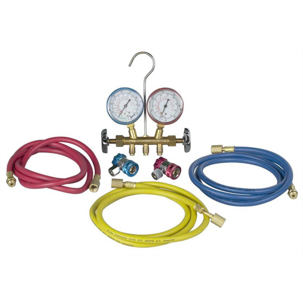 Robinair R-134a Brass Manifold & Hose Kit with 90° Manual Couplers